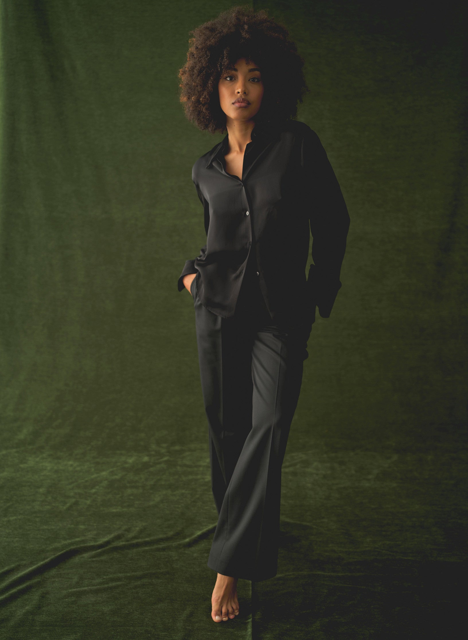 pantalon noir palazzo bi stretch sans repassage