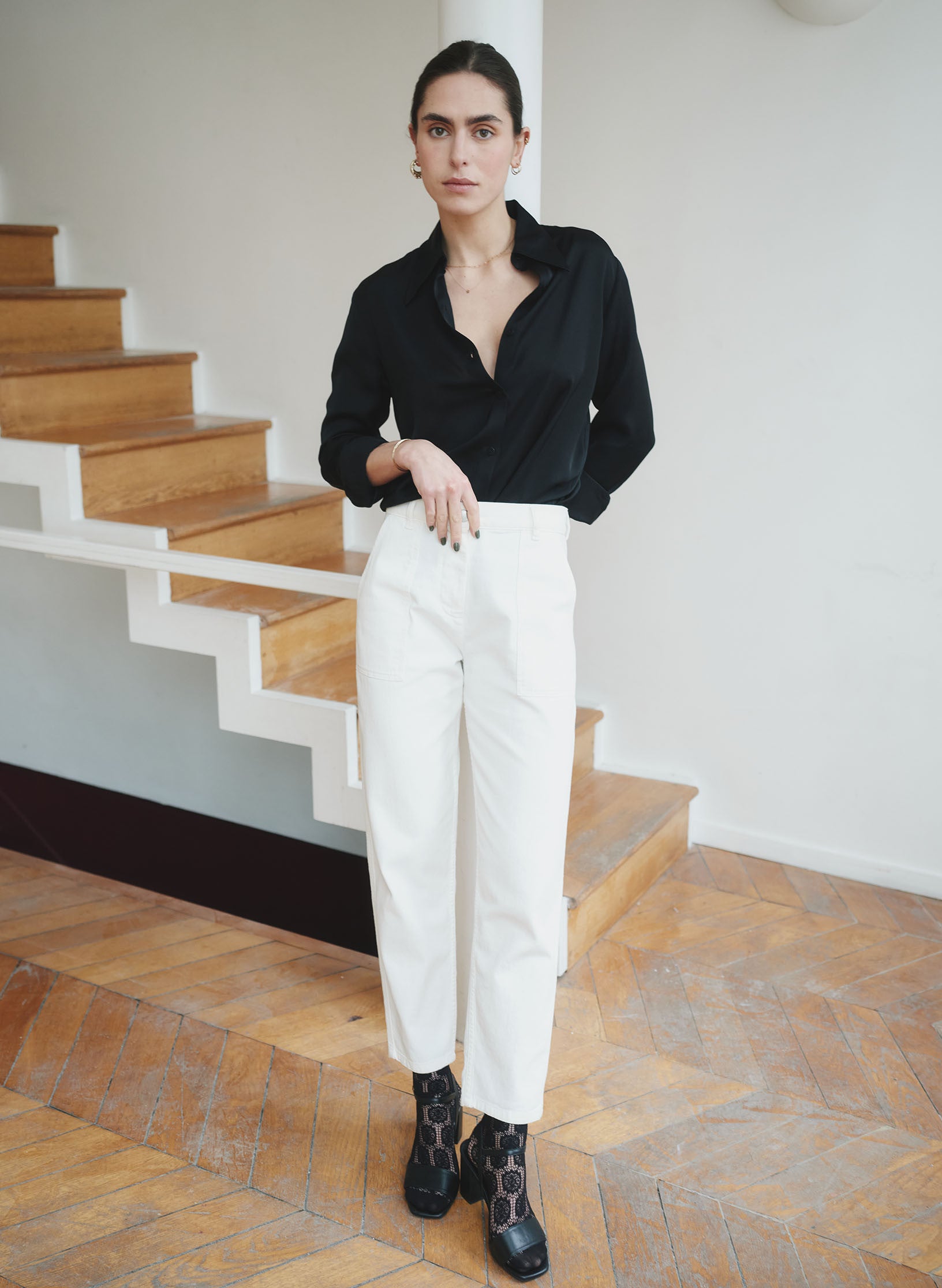 pantalon worker coton ecru femme