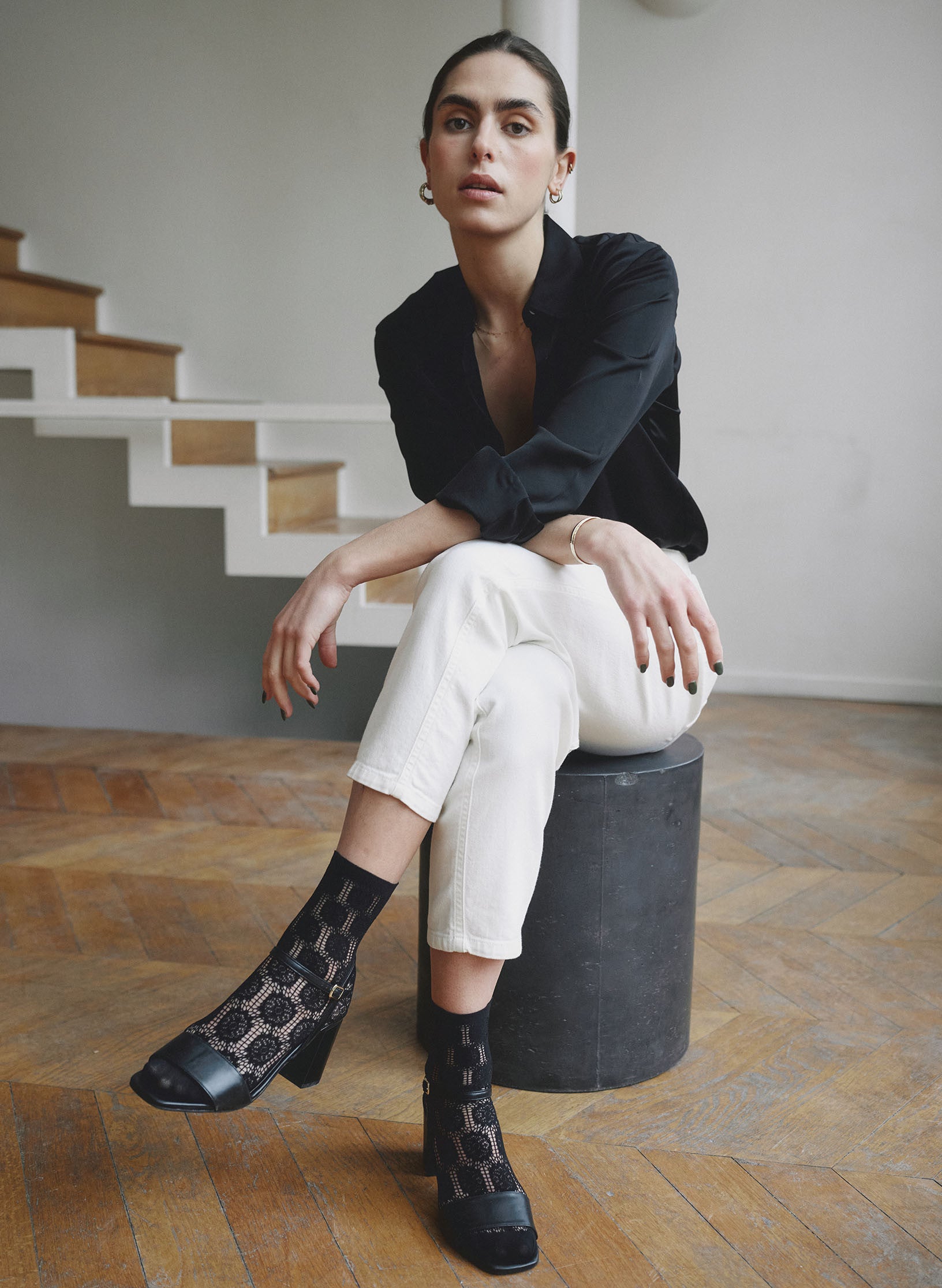 pantalon worker coton ecru femme