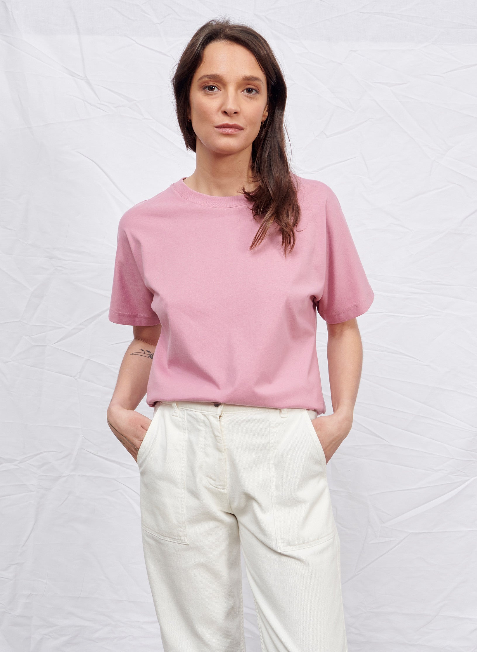 tee shirt manches kimono coton organique rose femme