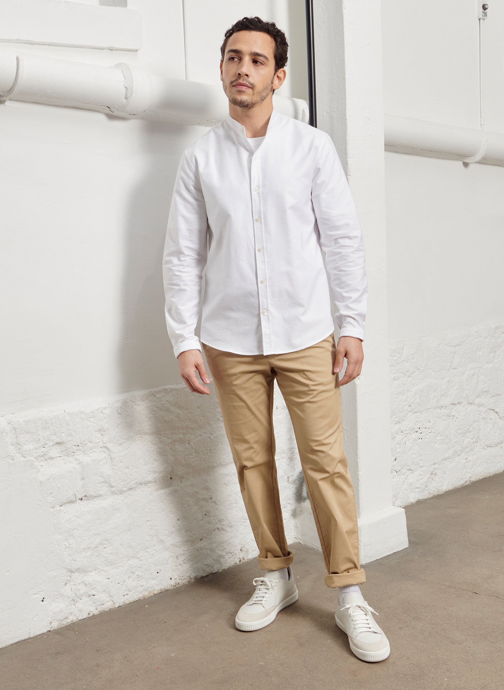 chemise col mao blanc homme