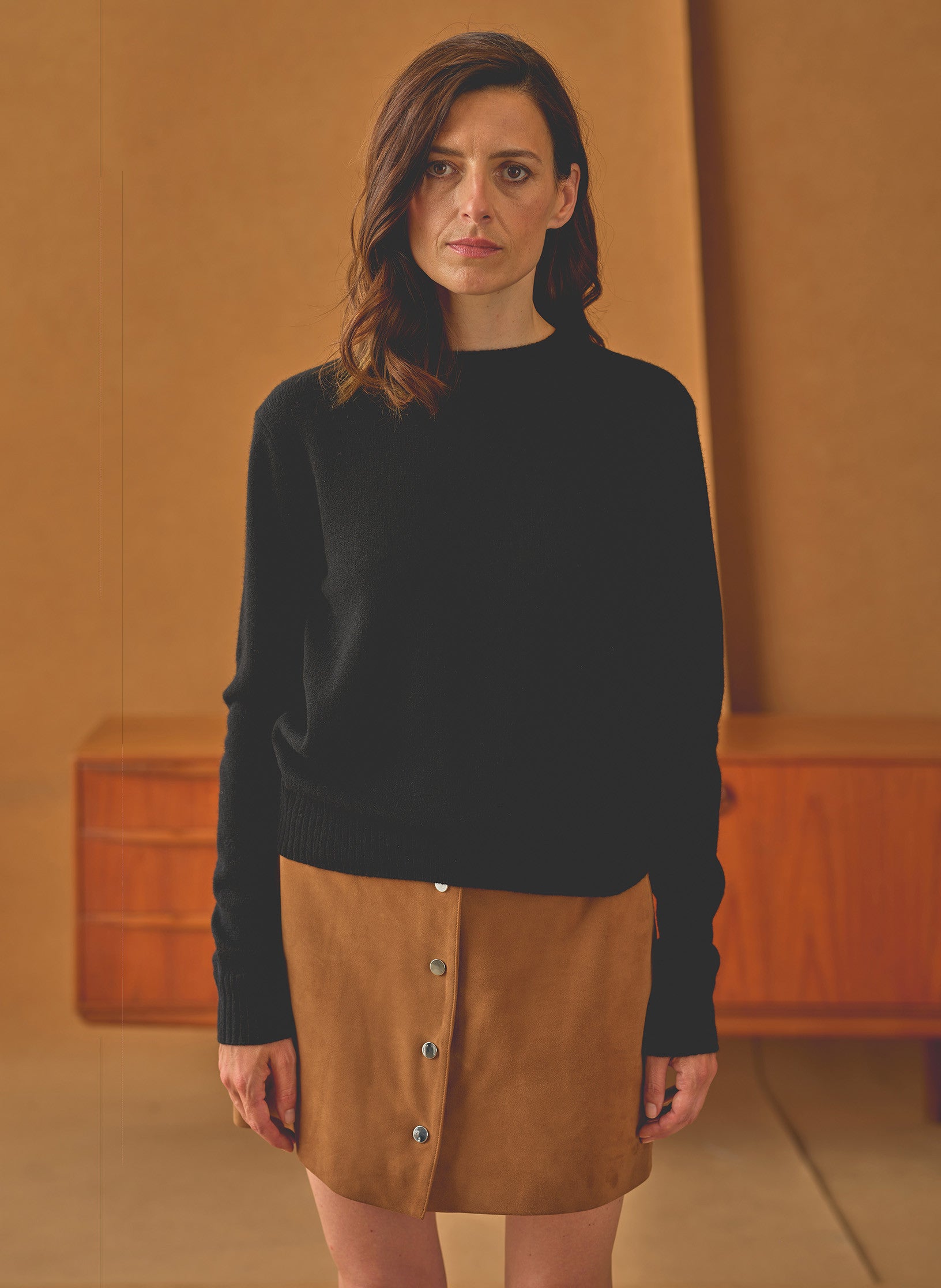 jupe pression daim cognac femme