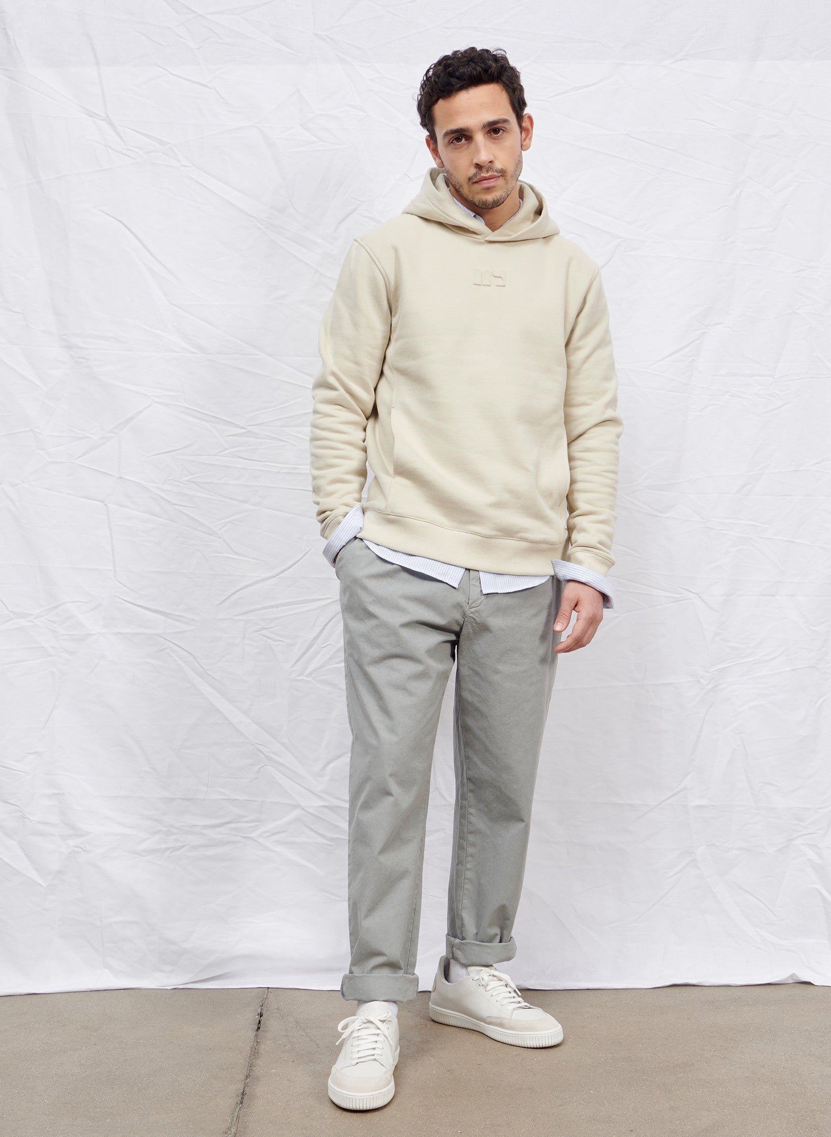 hoodie beige homme coton logo
