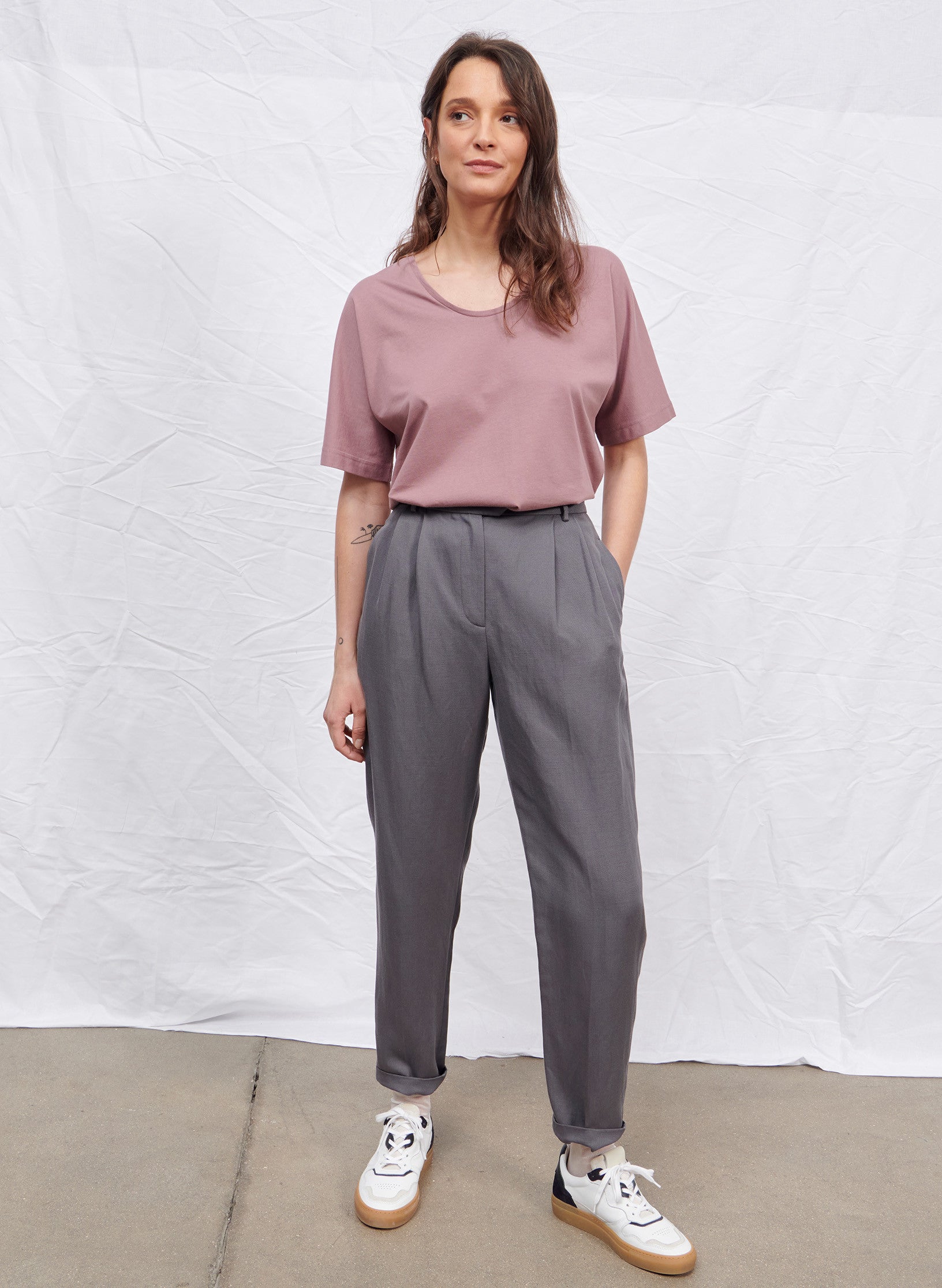 t shirt v femme rose coton organique