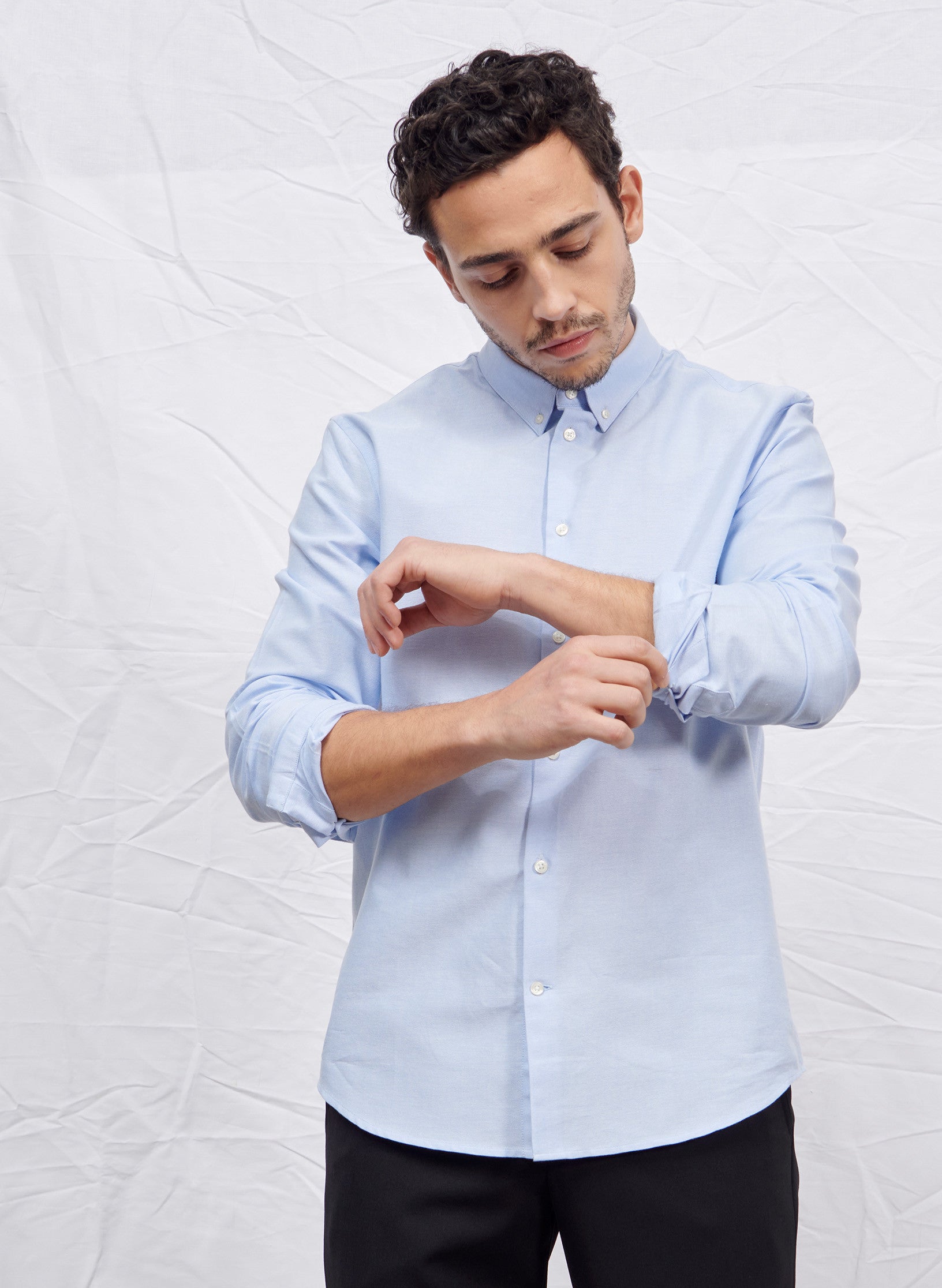 chemise oxford ajustee bleu homme