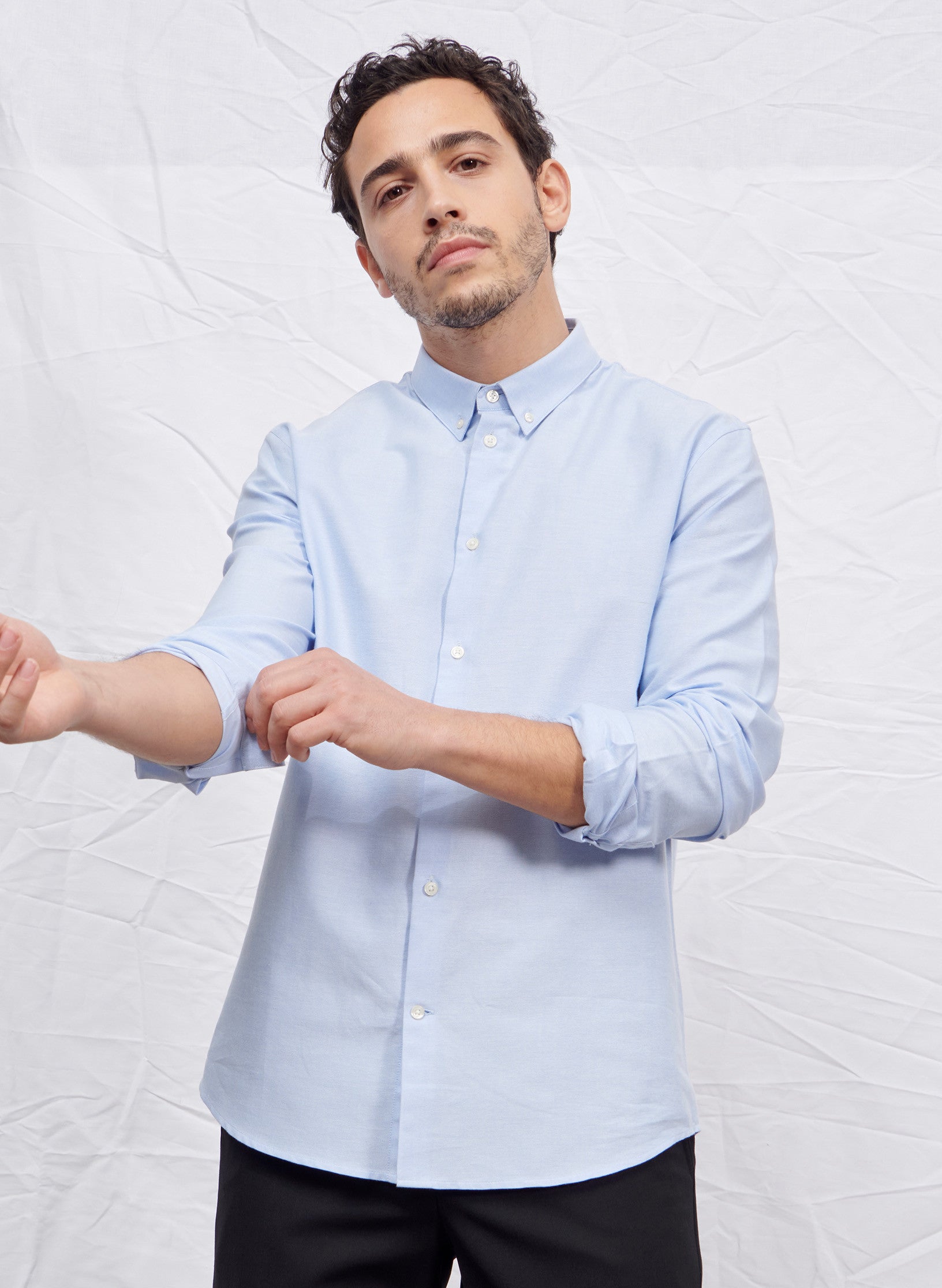 chemise oxford ajustee bleu homme