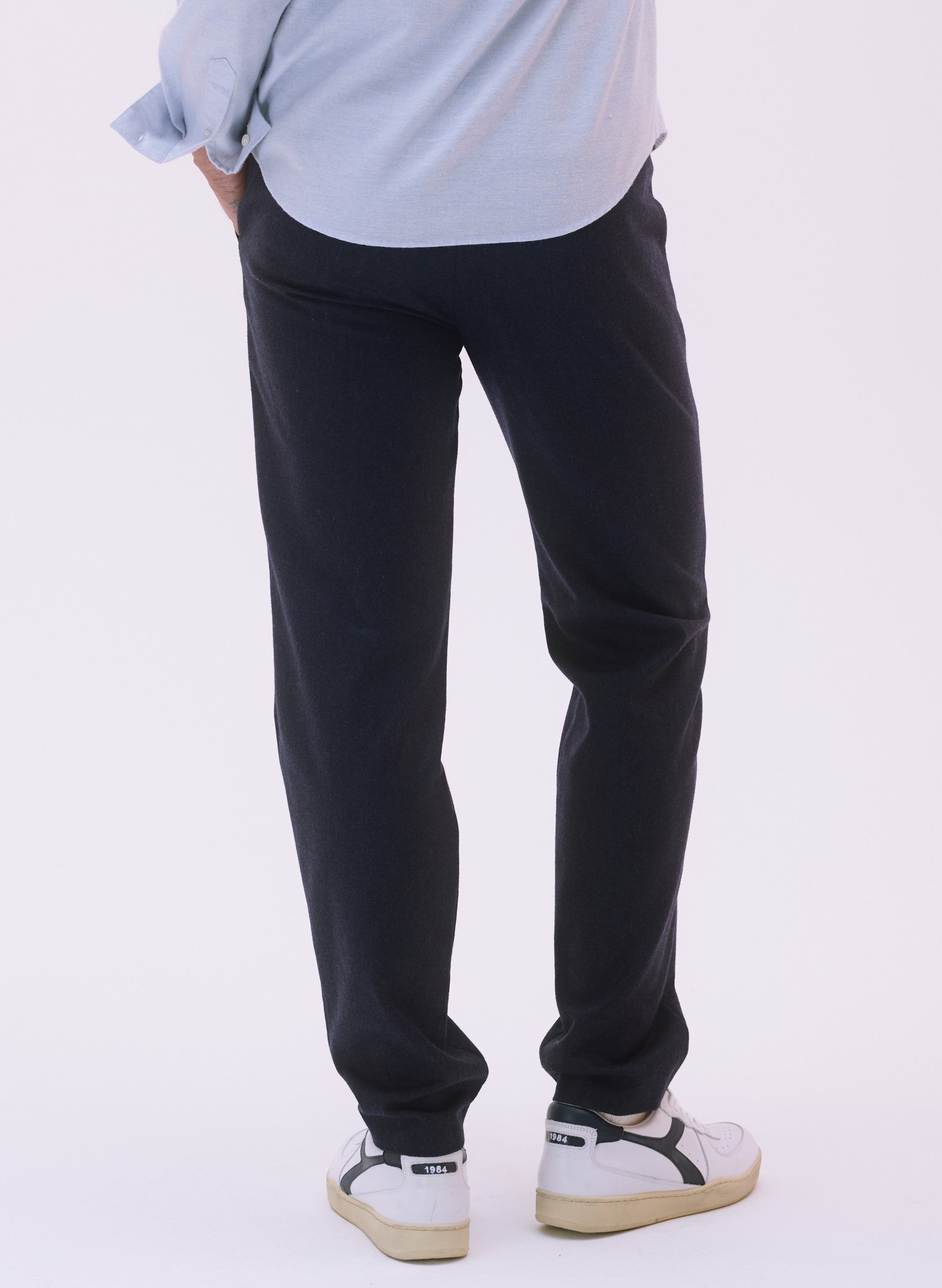 pantalon droit flanelle bleu homme