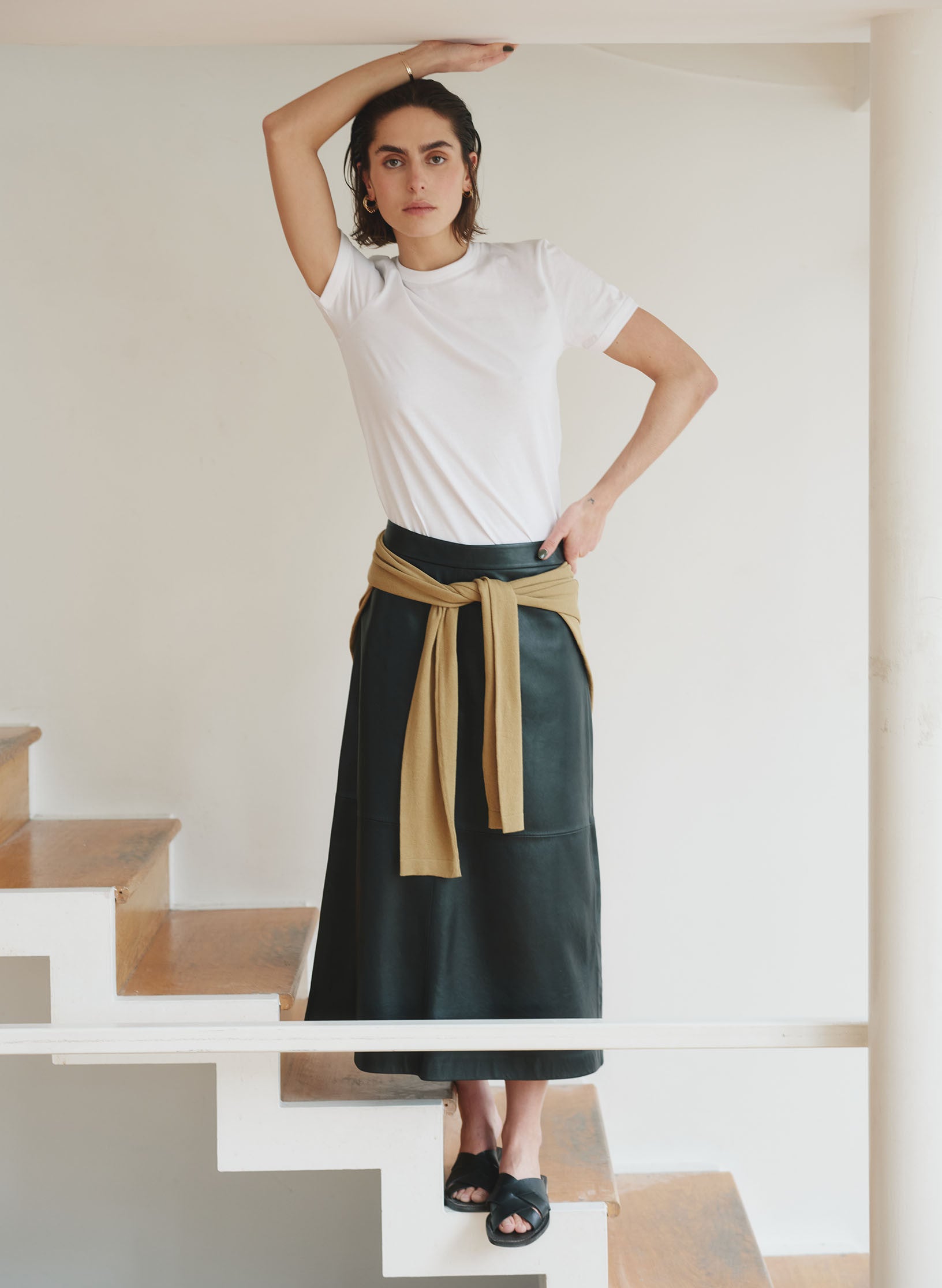 jupe longue cuir noir femme