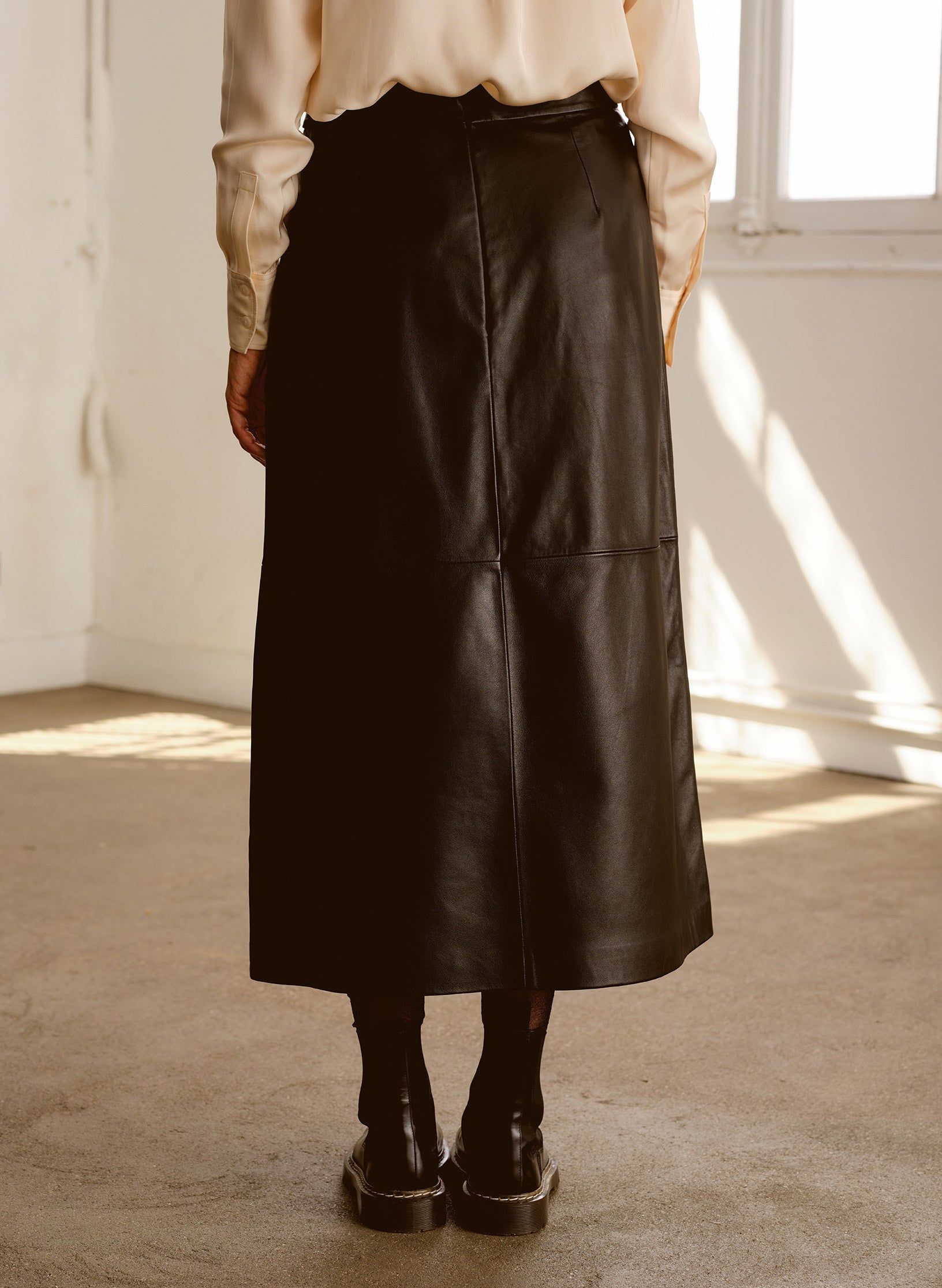 jupe longue cuir noir femme