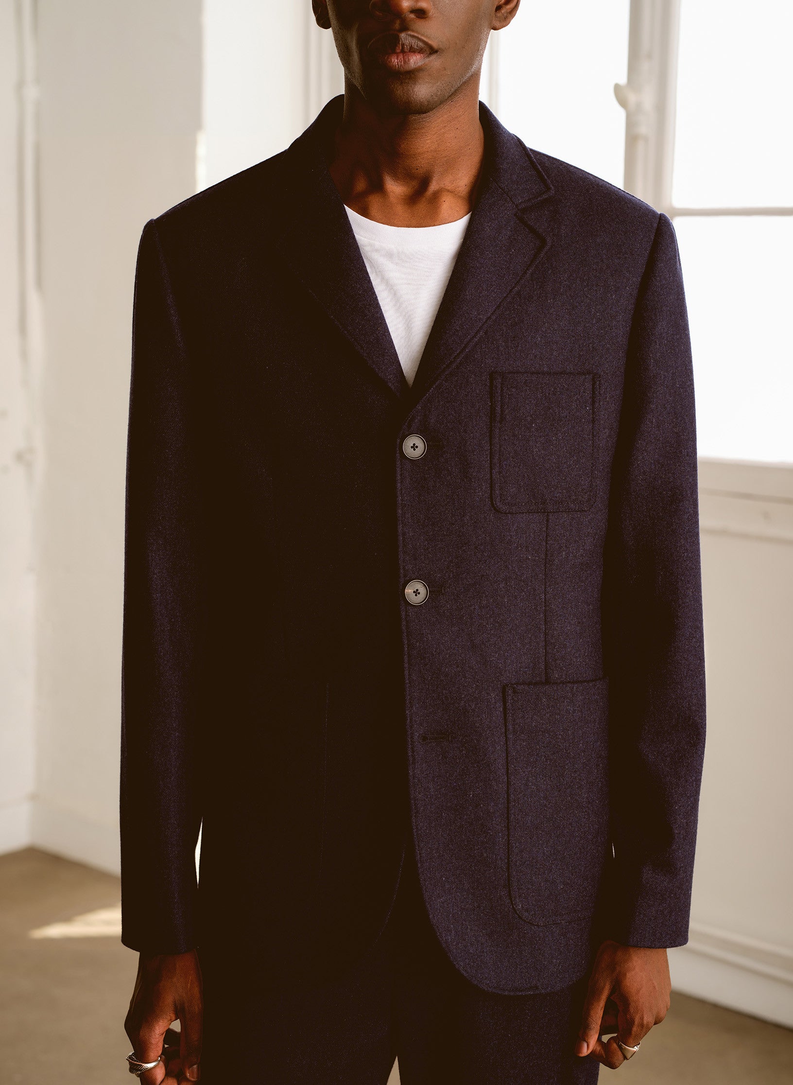 veste flanelle bleu 3 boutons homme