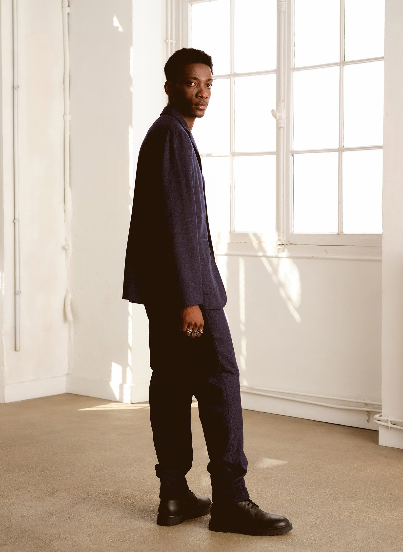 veste flanelle bleu 3 boutons homme