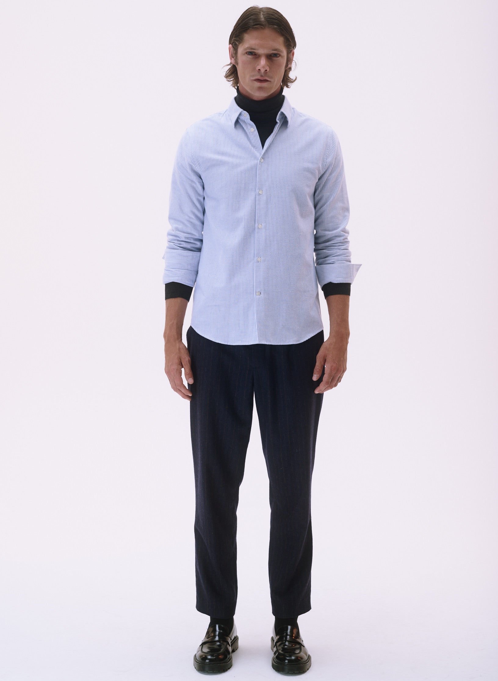 chemise rayee flanelle bleu homme