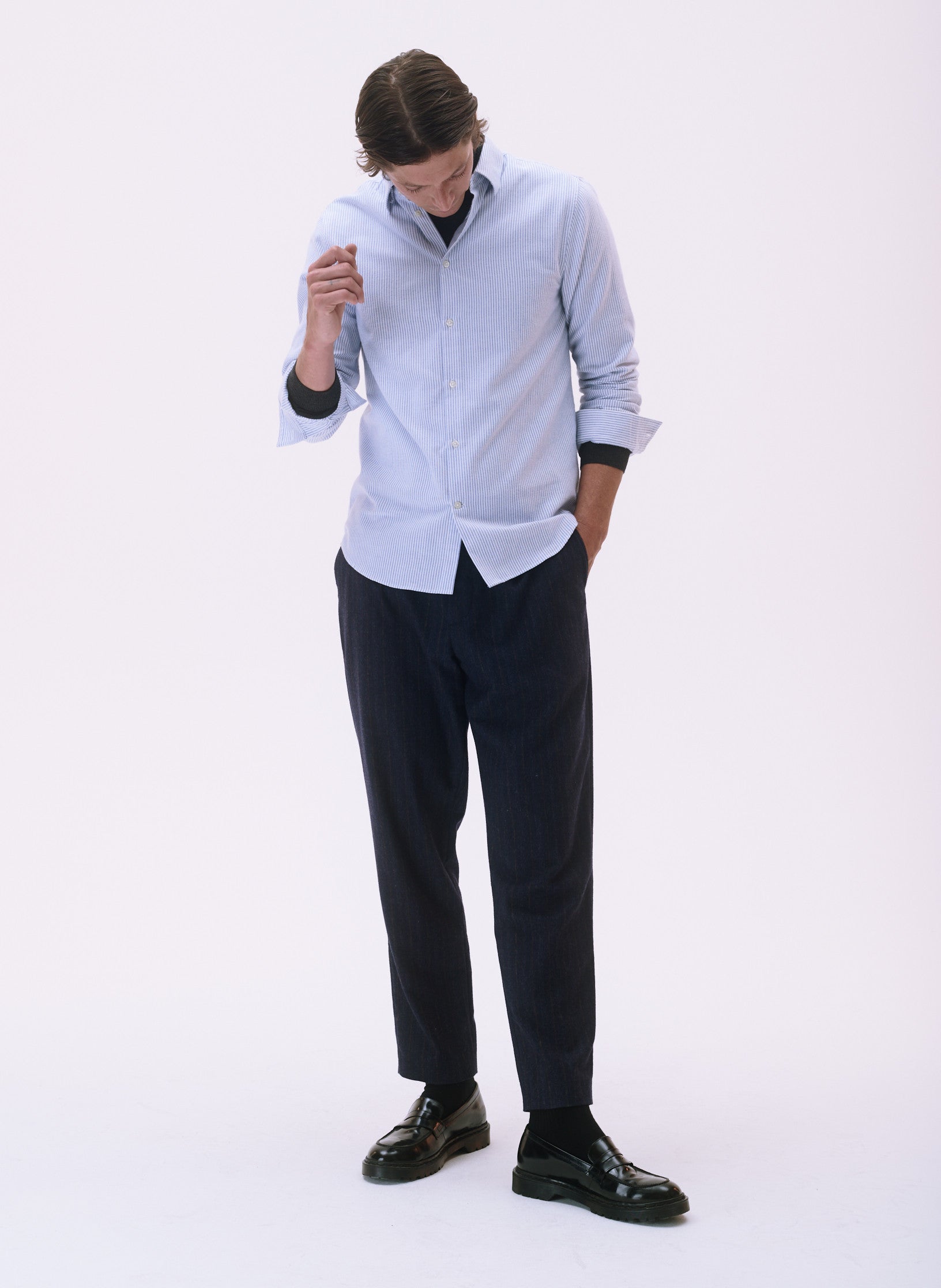 chemise rayee flanelle bleu homme