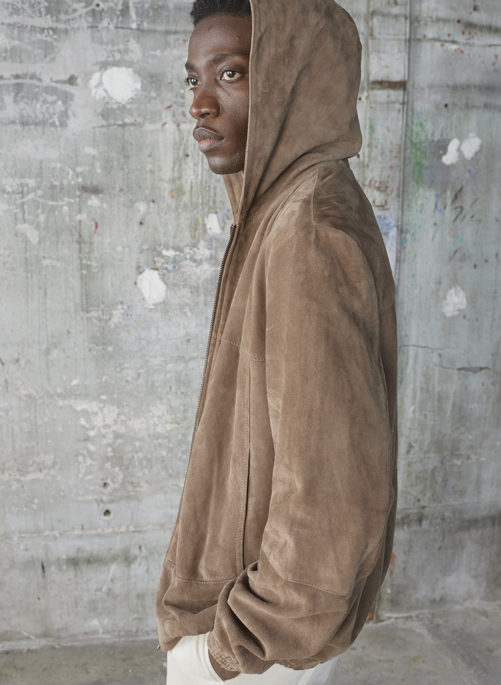 blouson capuche en daim