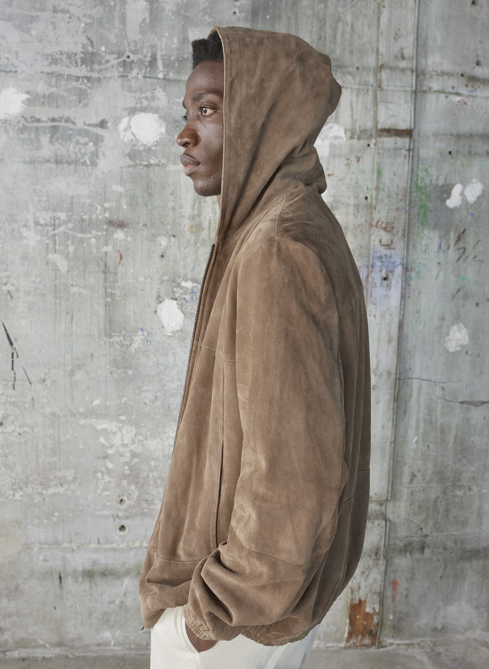 blouson capuche en daim