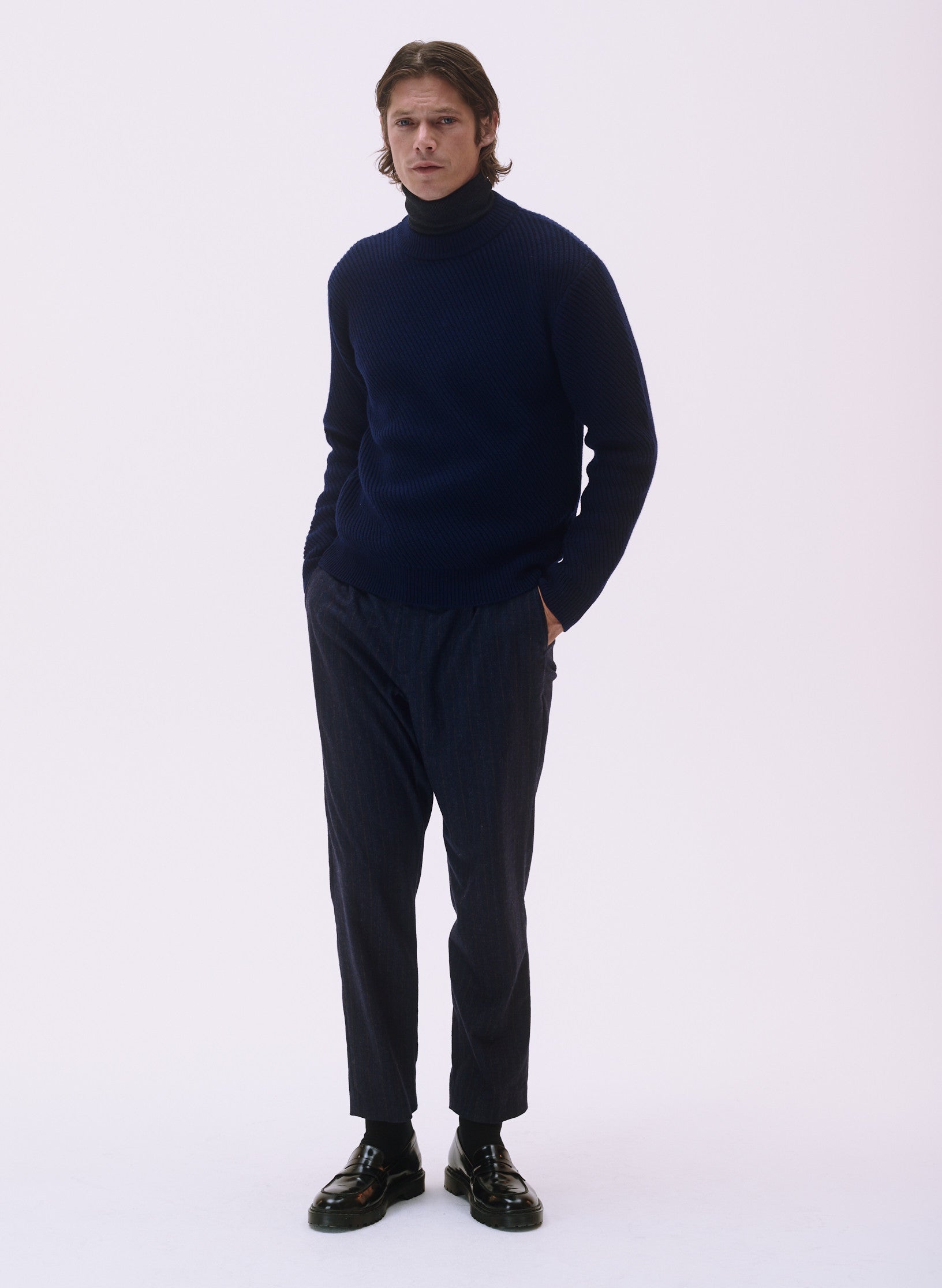 pantalon carotte flanelle raye bleu homme femme unisexe