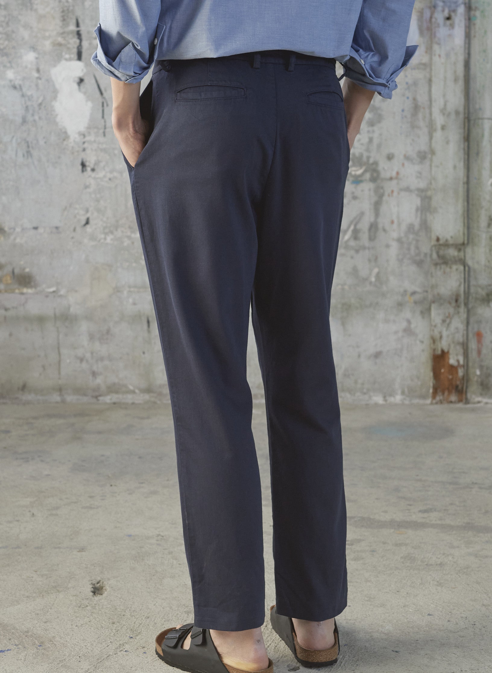 pantalon loose coton lin bleu marine homme
