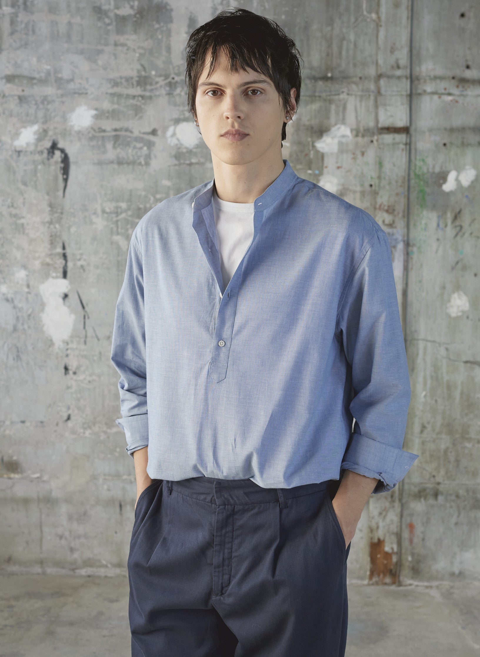 pantalon loose coton lin bleu marine homme