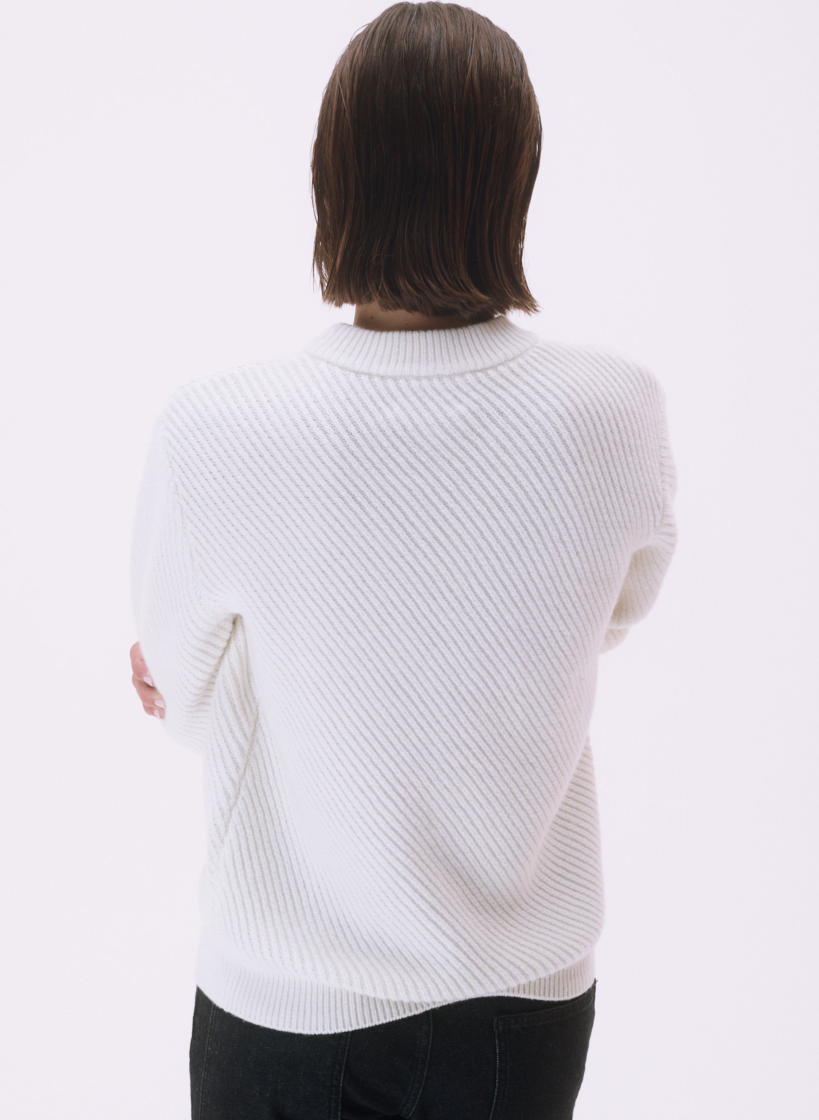 pull cote diagonale laine ecru homme femme unisexe