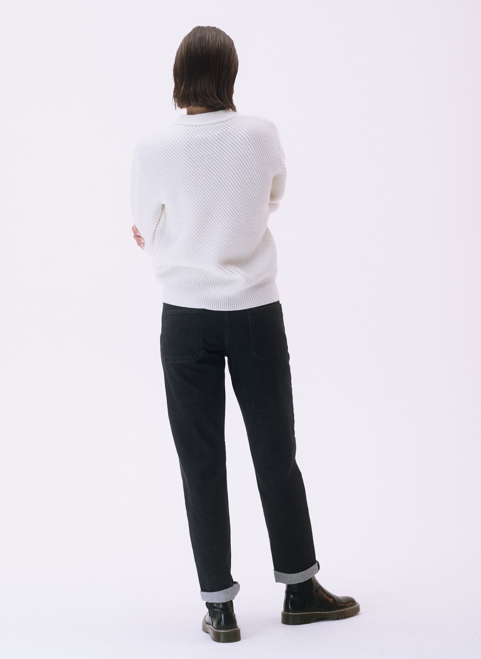 pull cote diagonale laine ecru homme femme unisexe