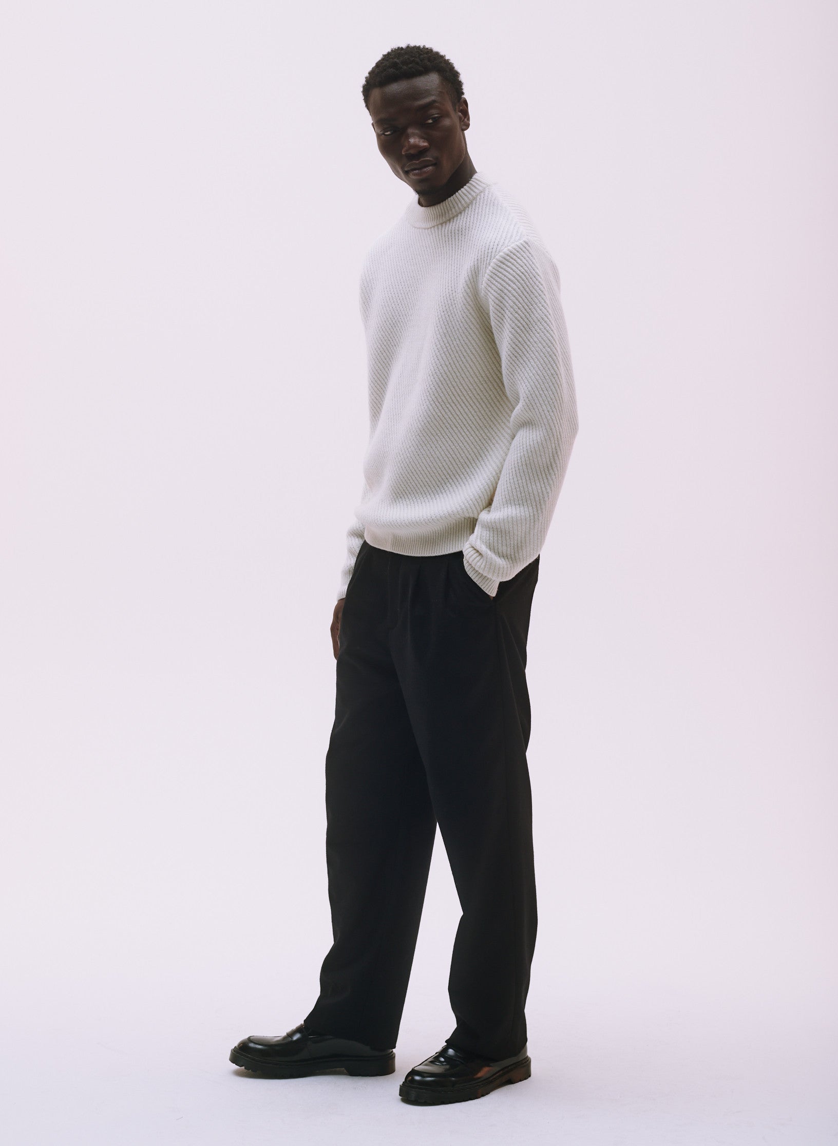 pull cote diagonale laine ecru homme femme unisexe