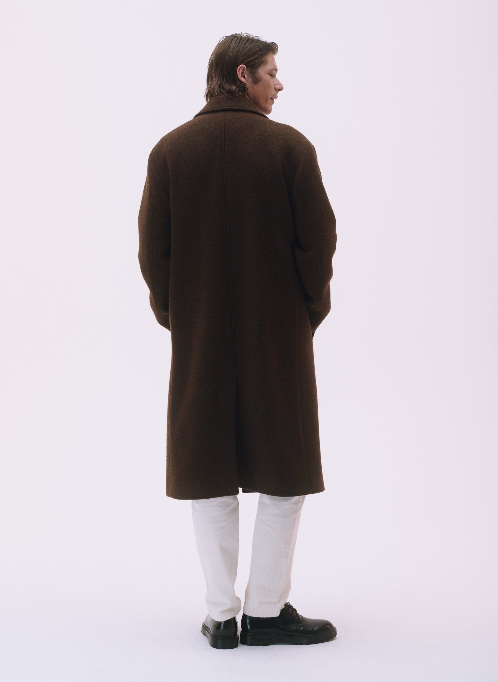 manteau croise laine unisexe homme femme acajou marron