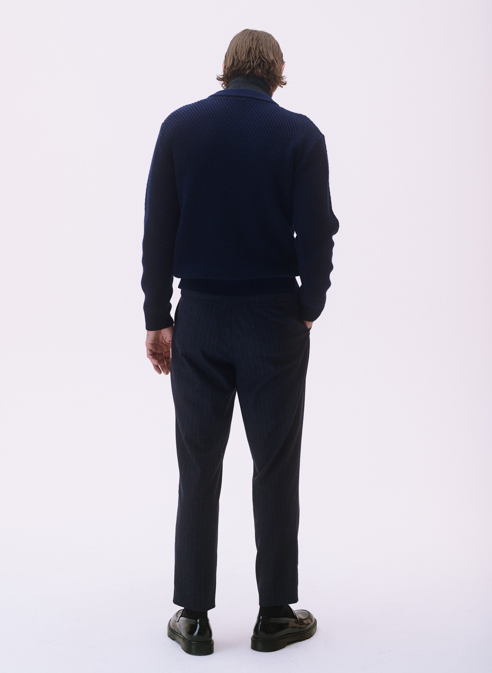 pull bleu laine diagonale homme femme unisexe