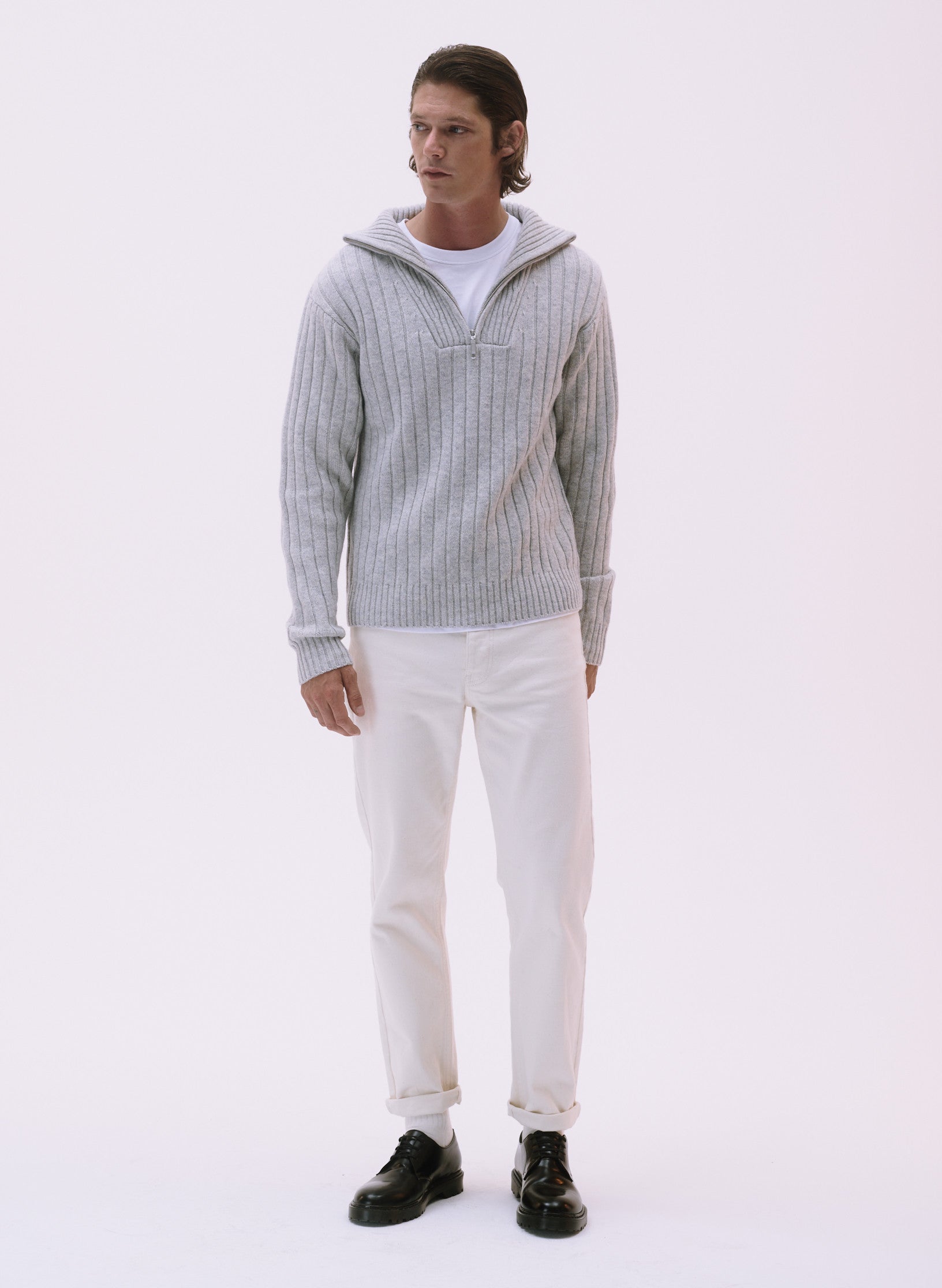 pull camionneur 100 laine homme femme unisexe gris ecru