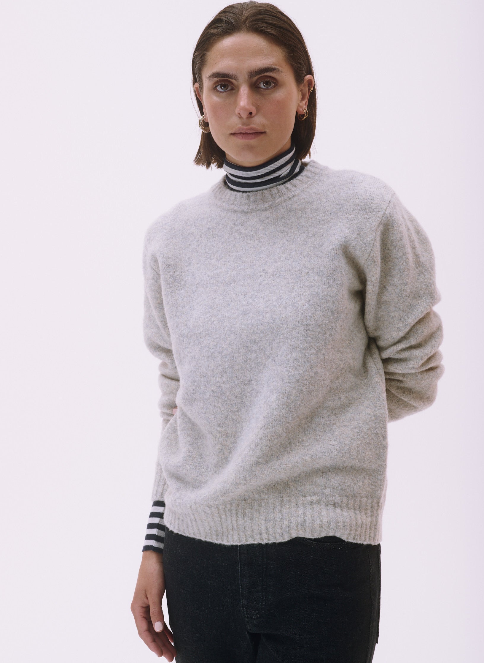 pull laine et fibres recyclees ecru homme femme unisexe