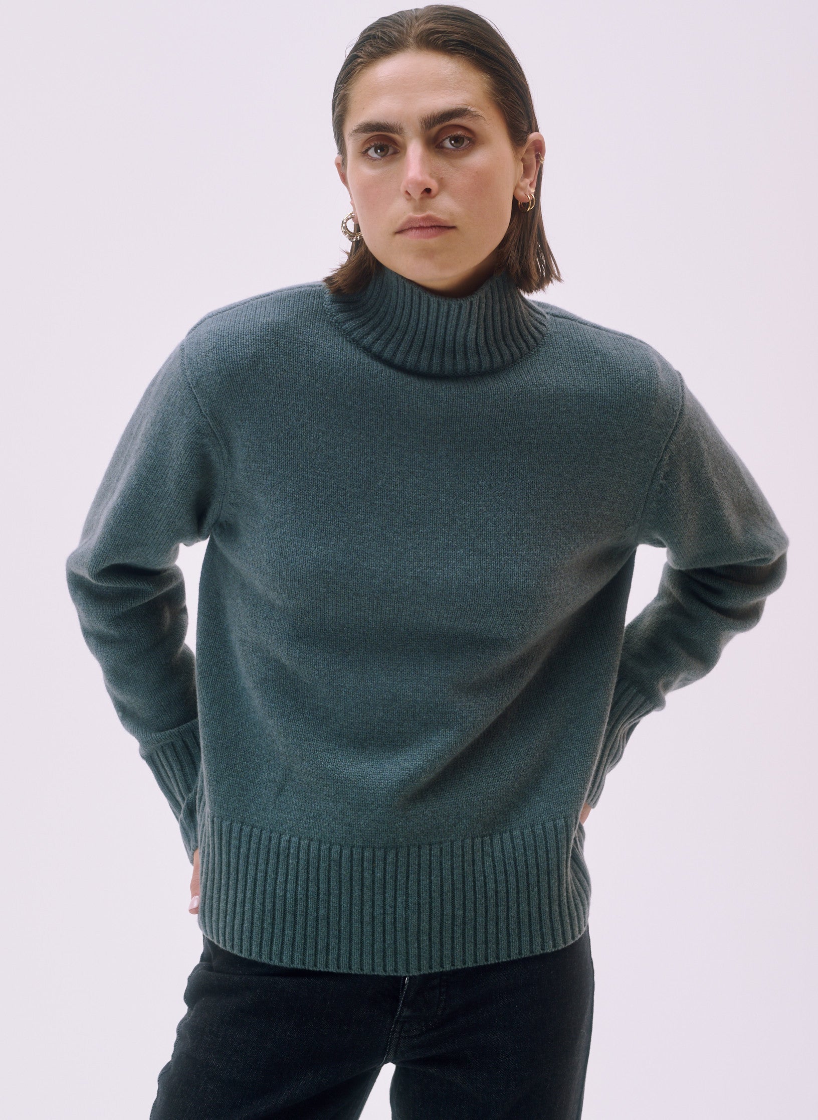 pull oversized laine col montant vert homme femme unisexe