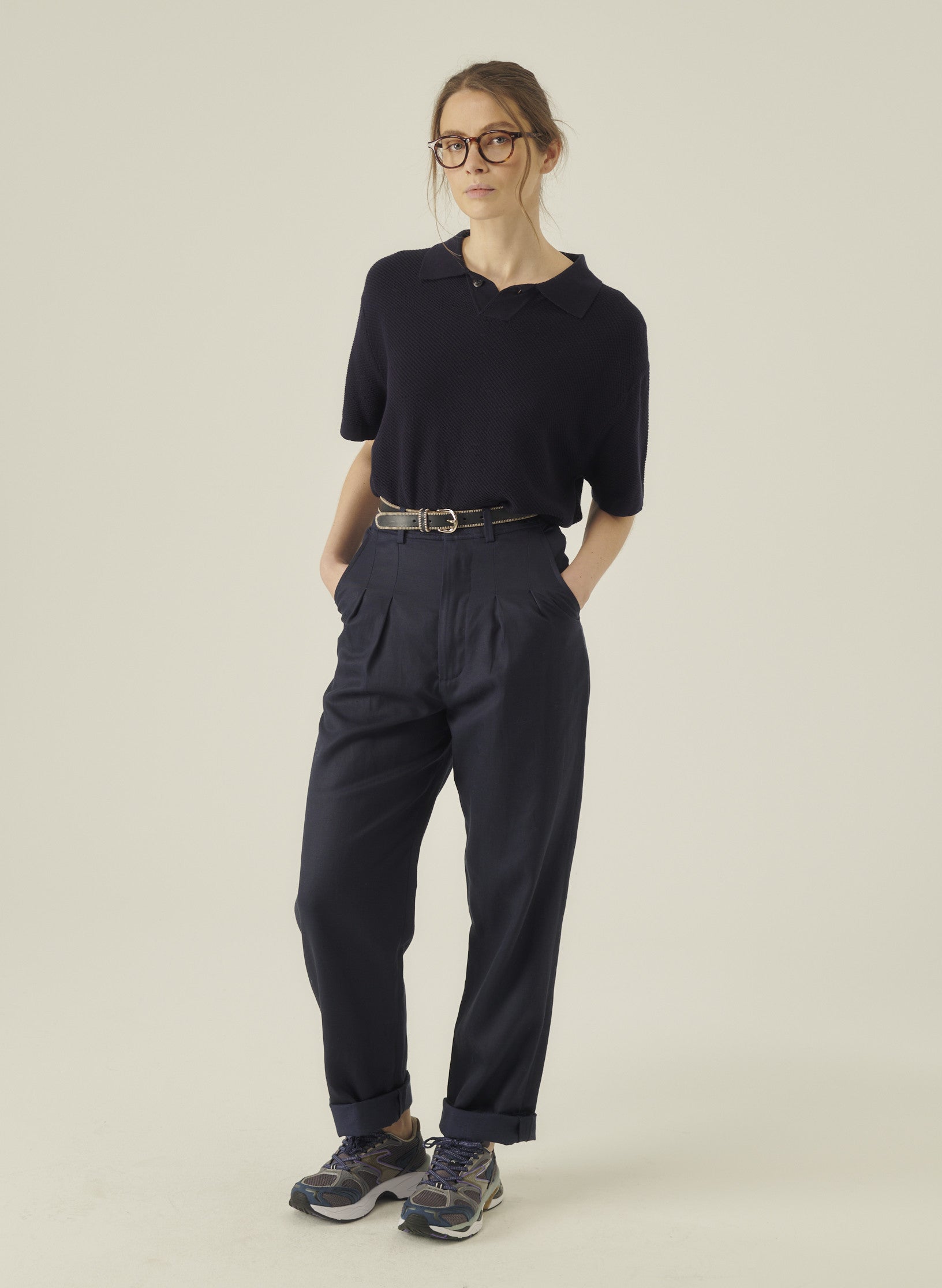 pantalon double pinces lin lyocell bleu homme femme