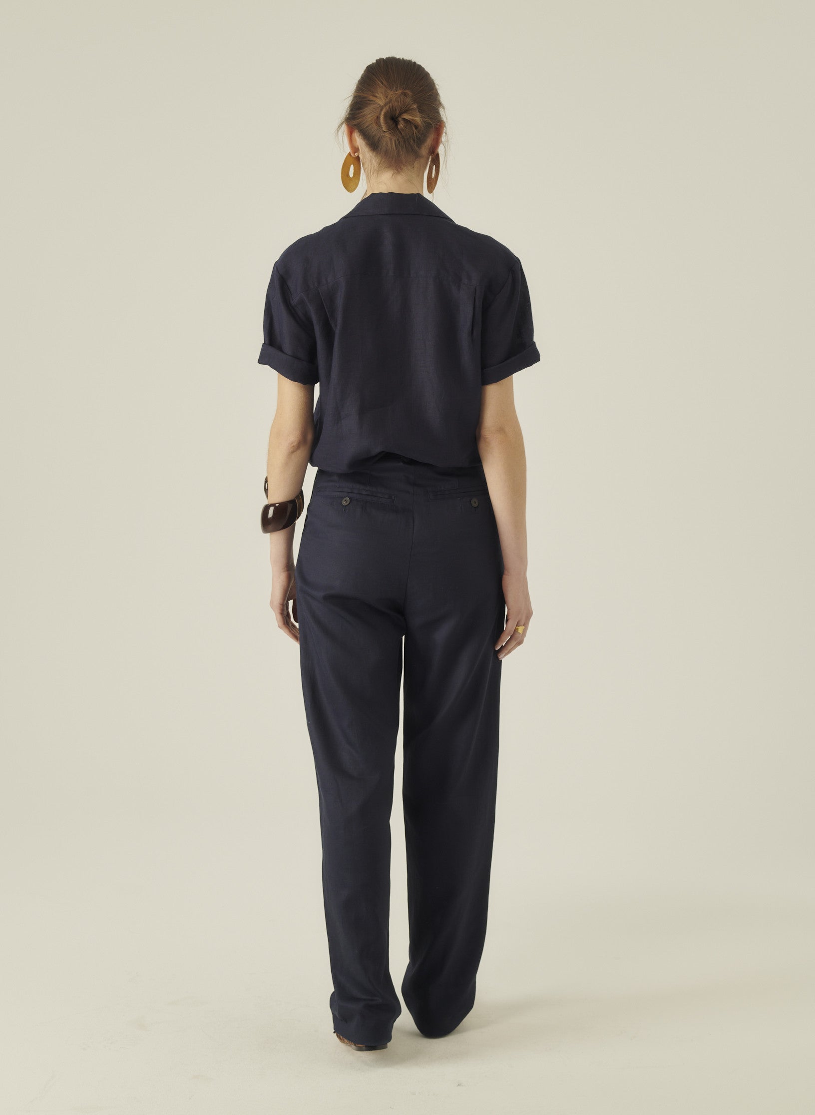 pantalon double pinces lin lyocell bleu homme femme