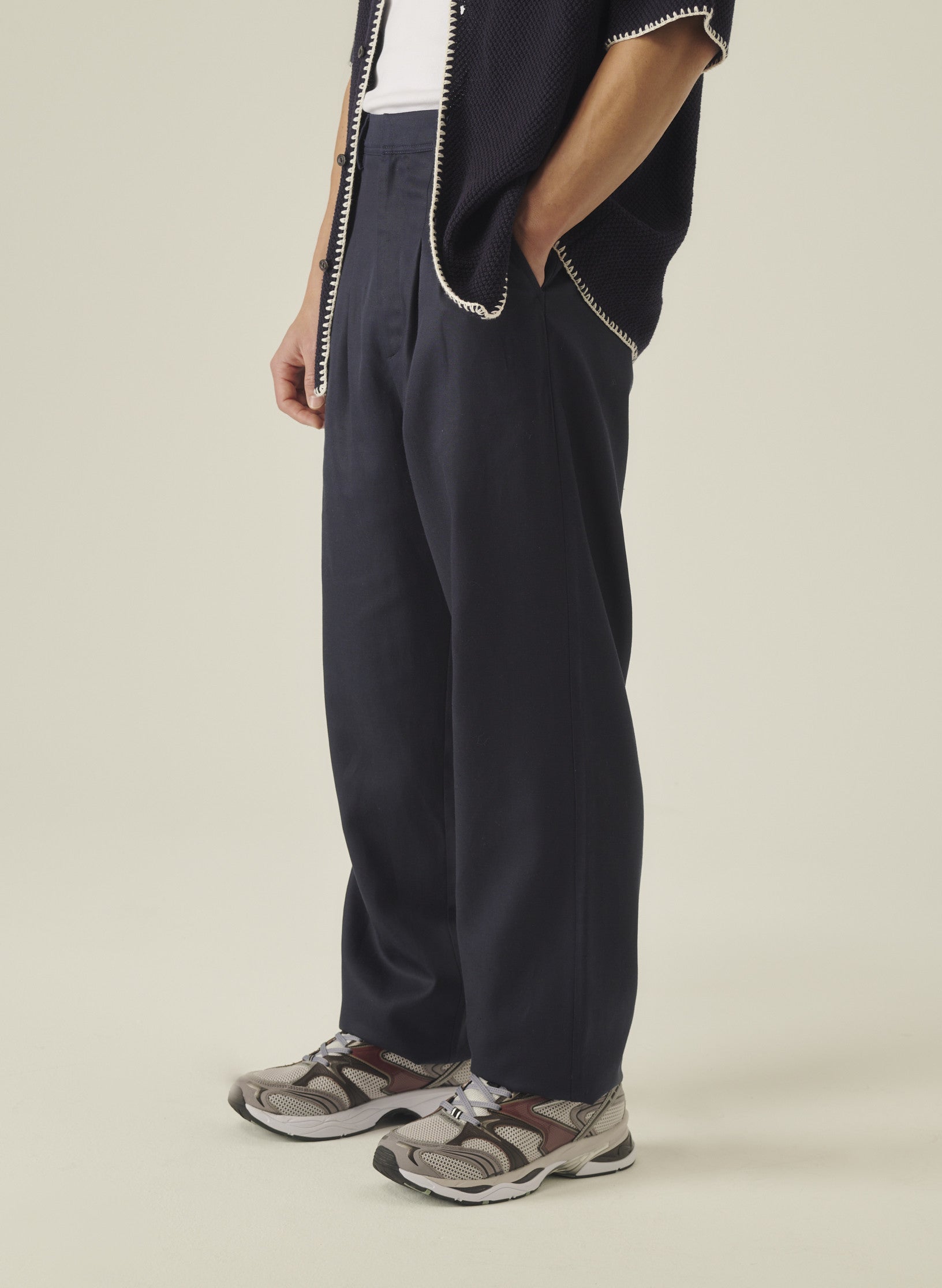 pantalon double pinces lin lyocell bleu homme femme