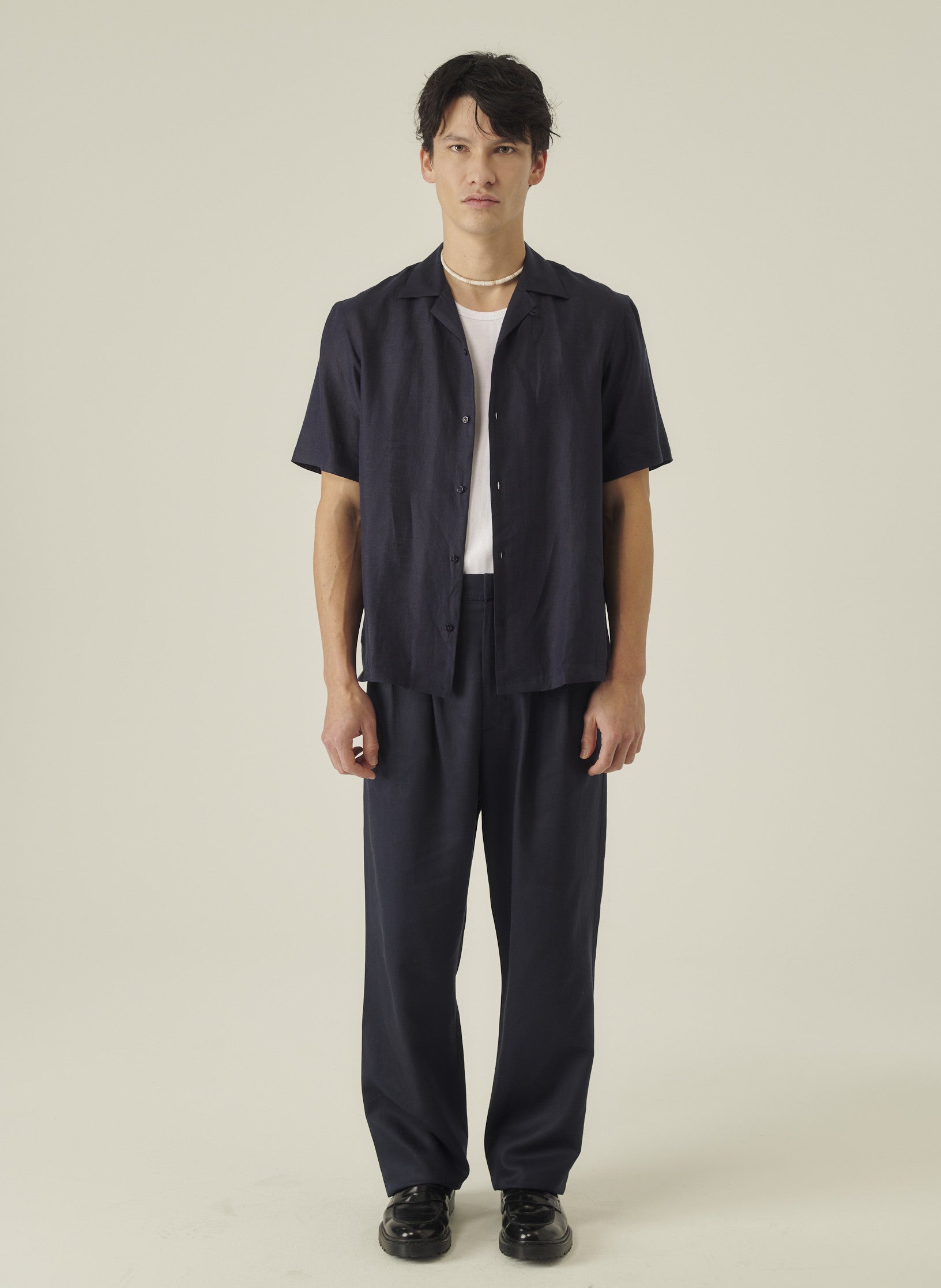 pantalon double pinces lin lyocell bleu homme femme