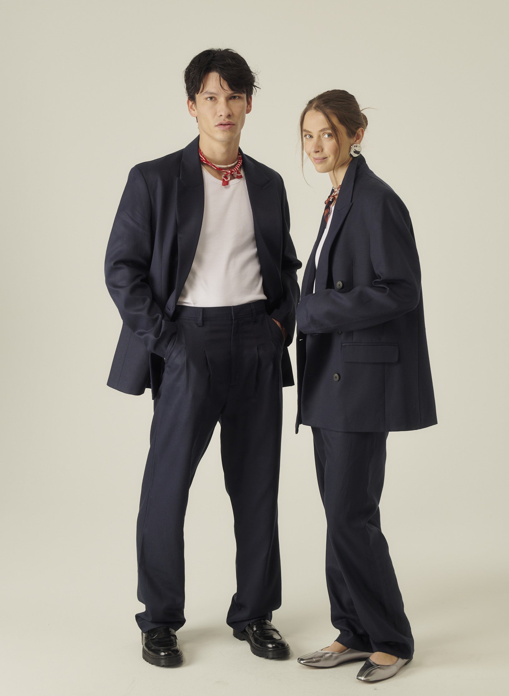 pantalon double pinces lin lyocell bleu homme femme