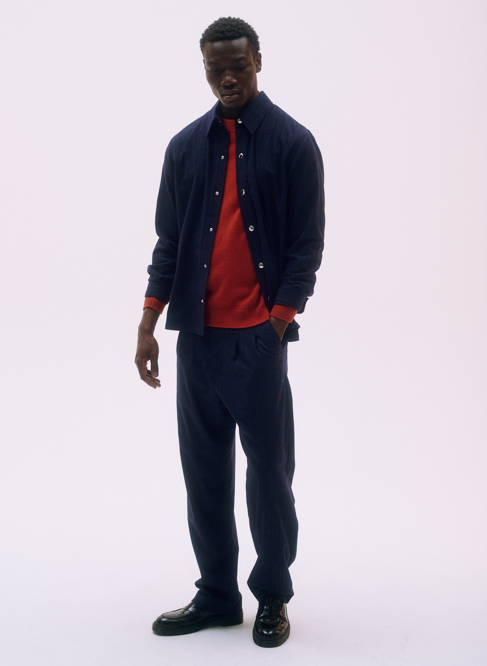 pantalon pince flanelle bleu homme femme unisexe