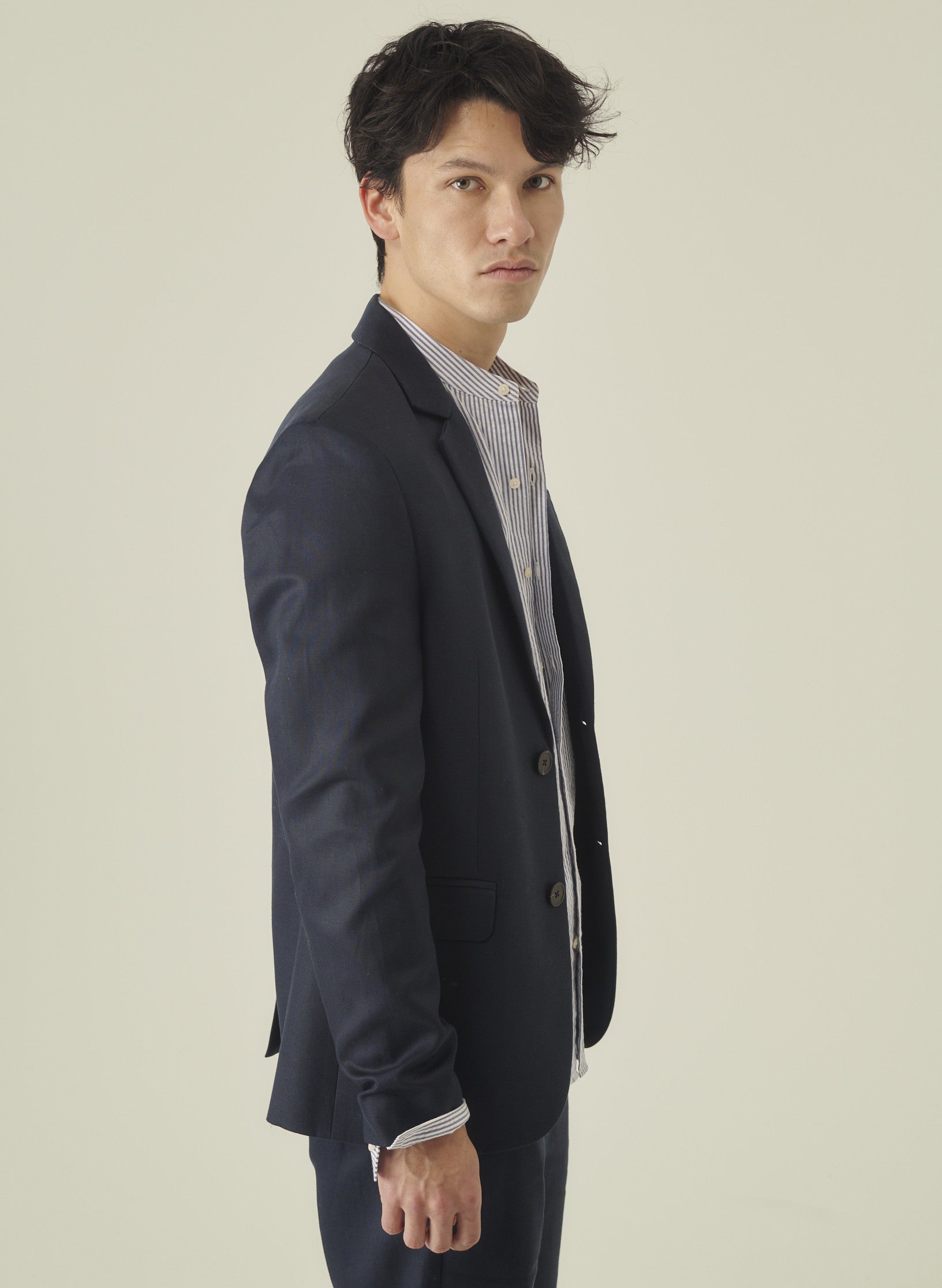 veste 2 boutons coton lyocell bleu homme