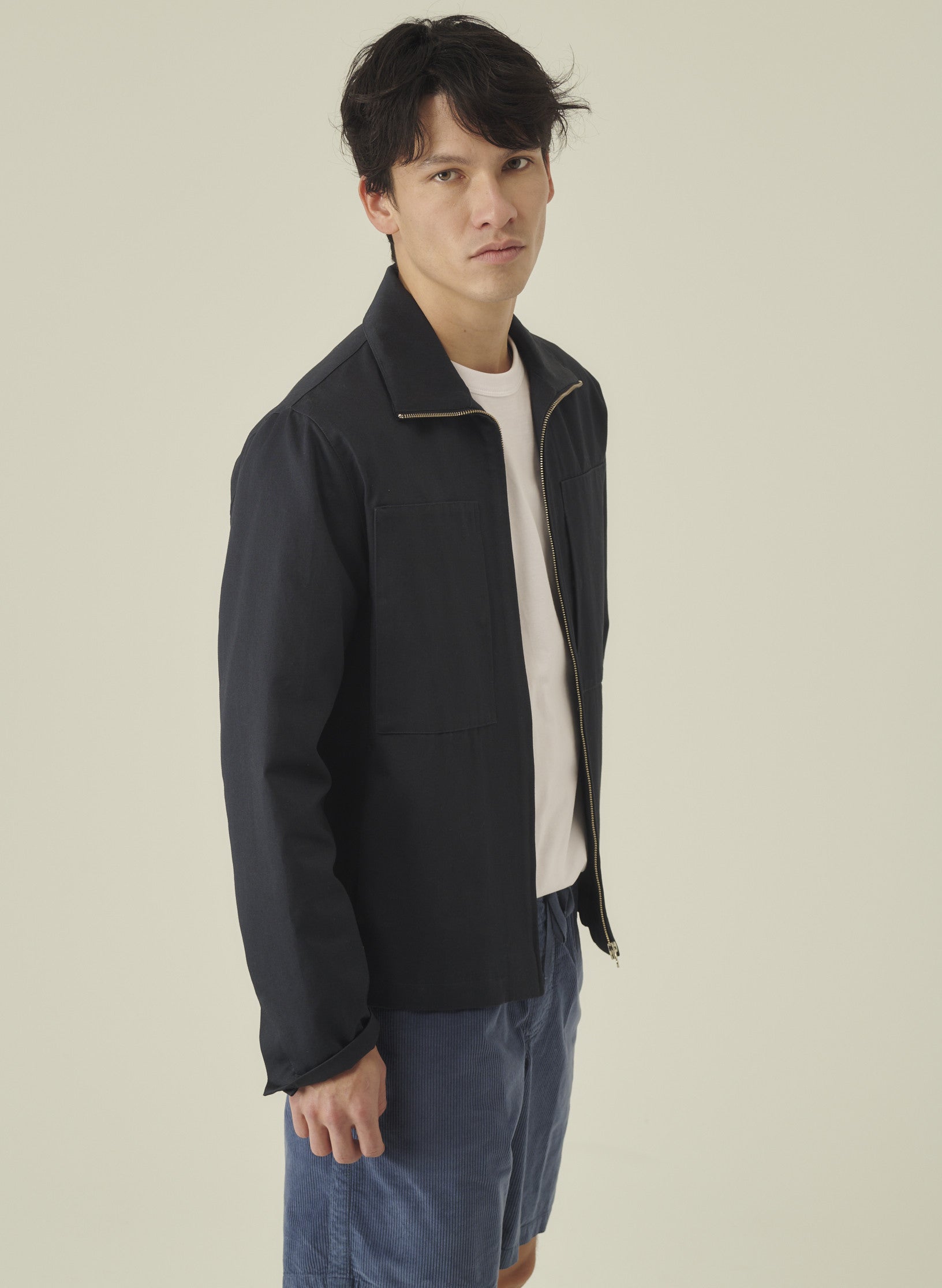 blouson zippe trucker deperlant bleu homme