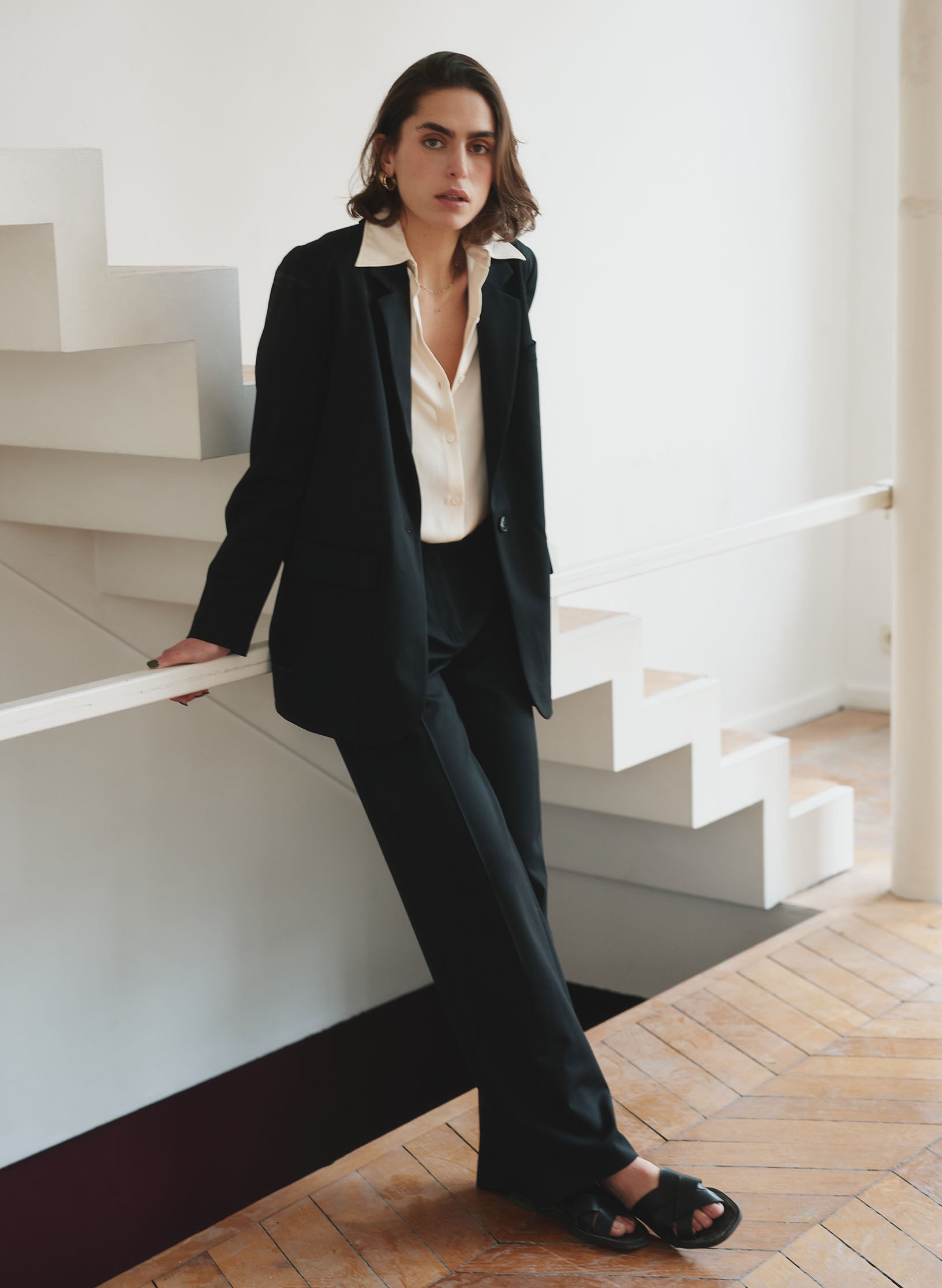 veste loose femme noire infroissable