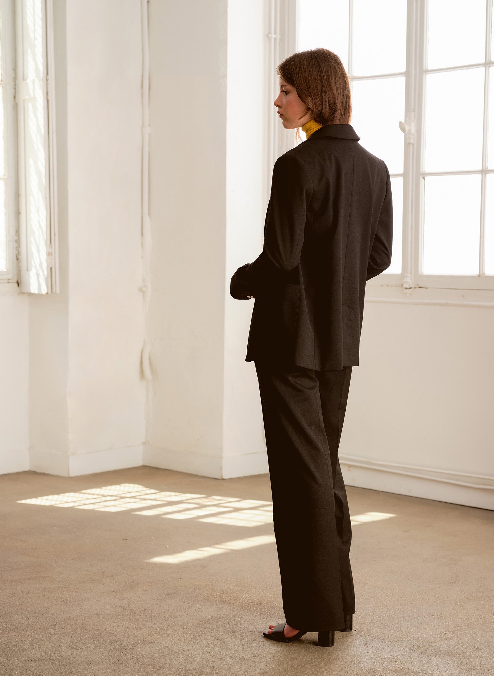 pantalon noir palazzo bi stretch sans repassage