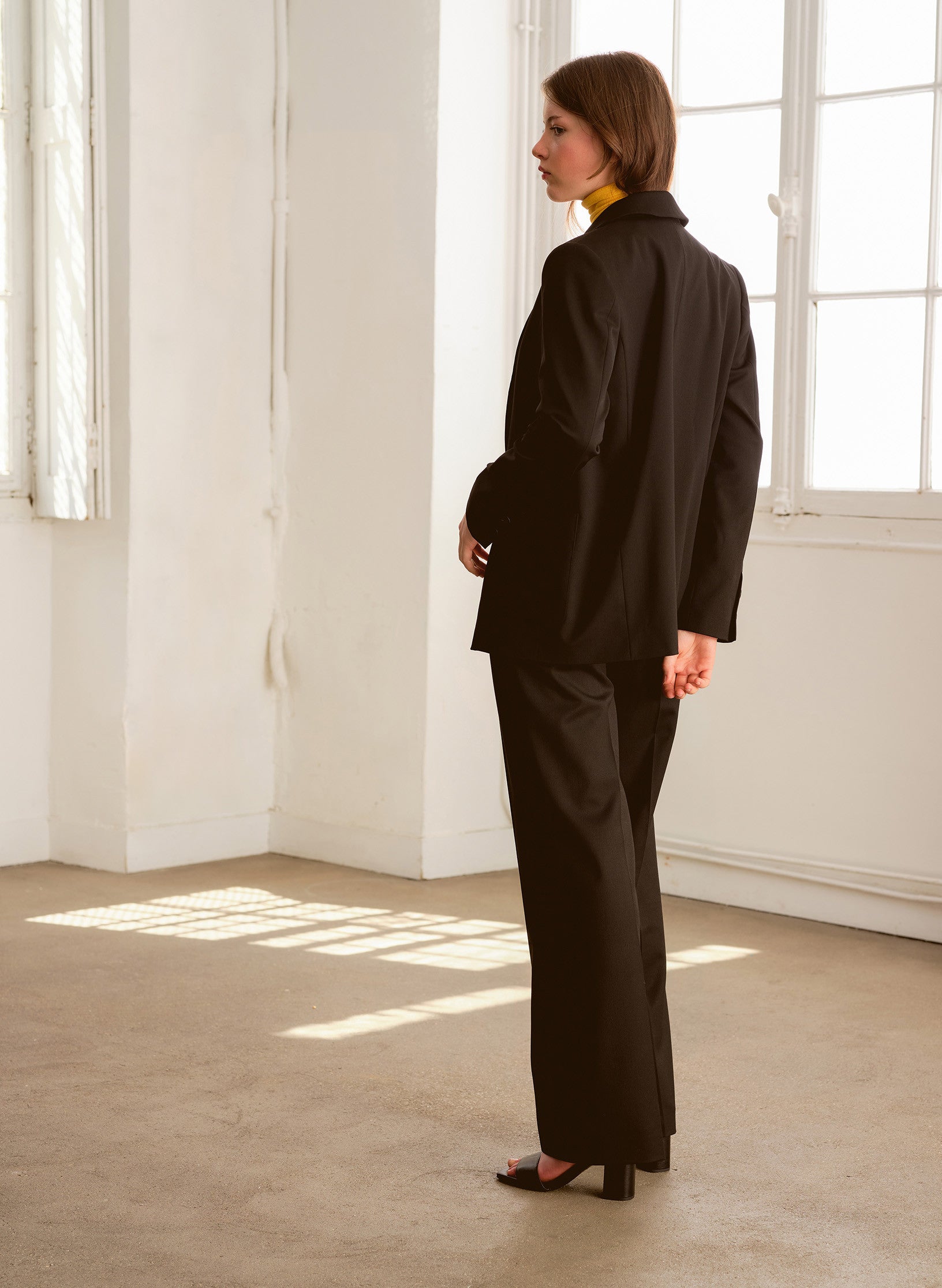 pantalon noir palazzo bi stretch sans repassage