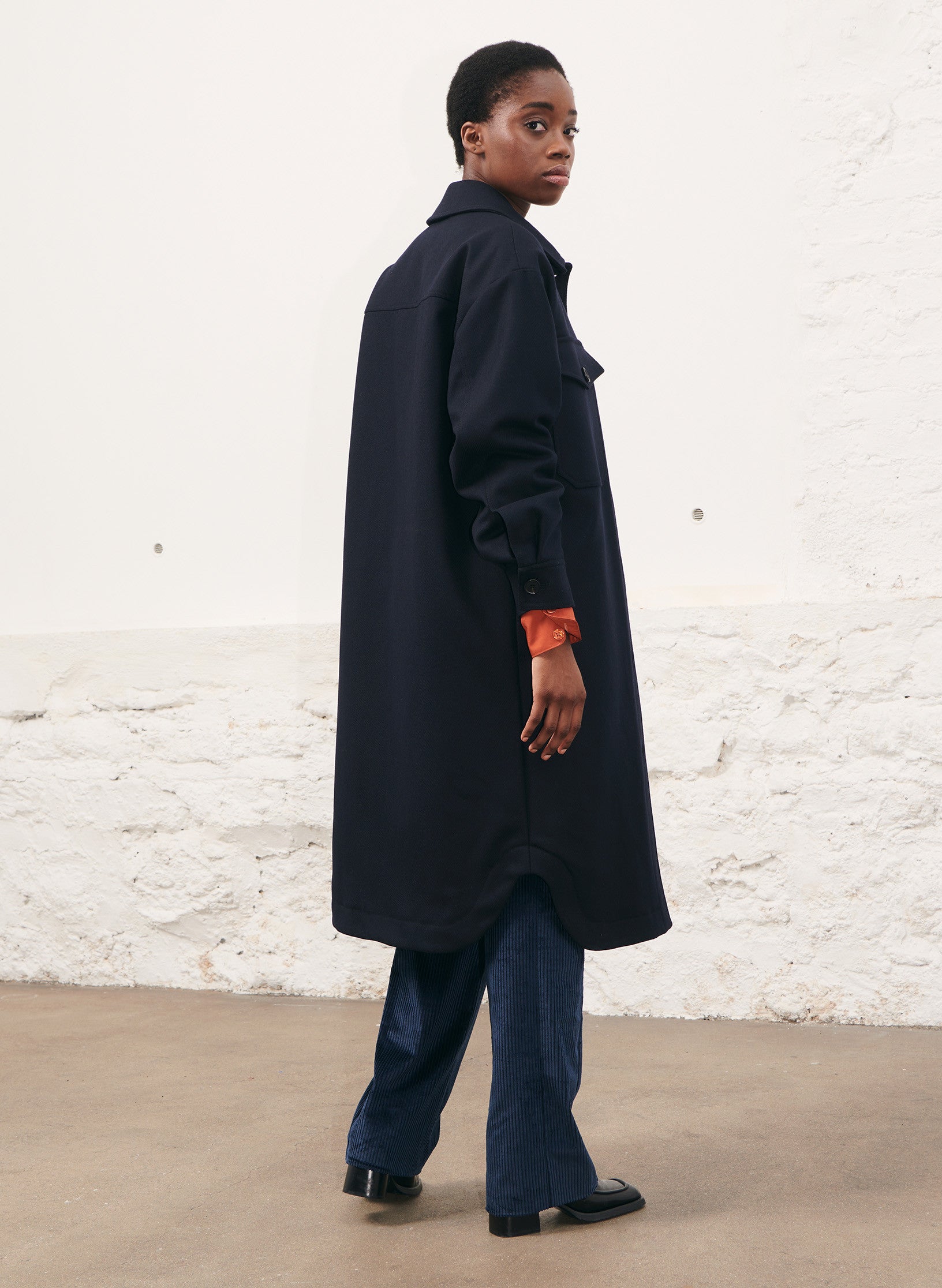 manteau long marine femme