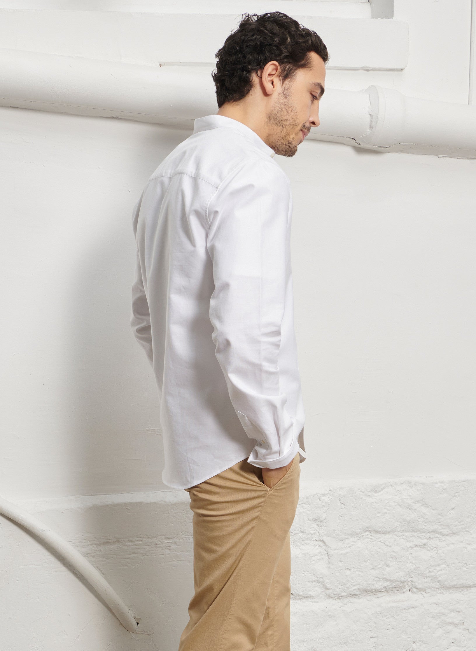 chemise col mao blanc homme