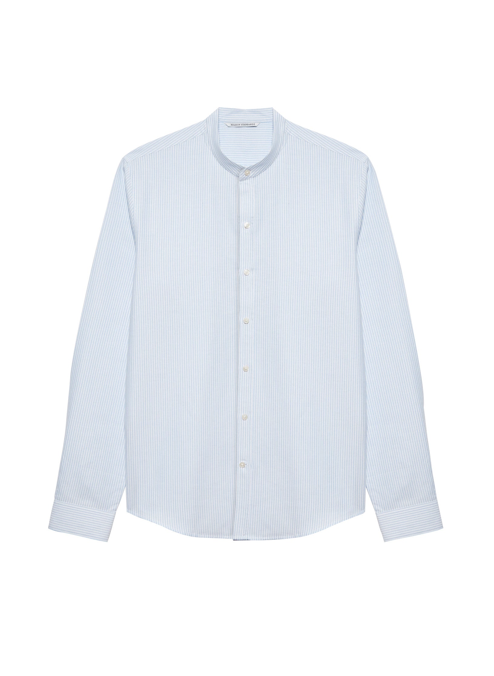 chemise col mao raye homme bleu