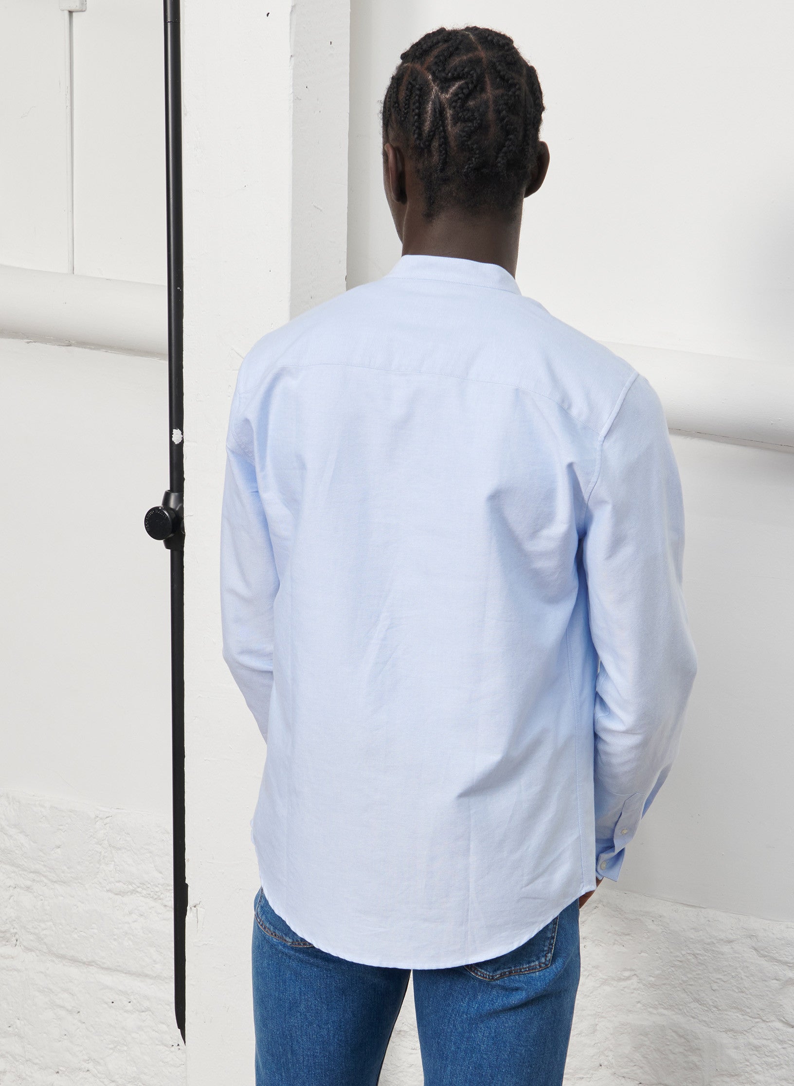 chemise col mao homme bleu