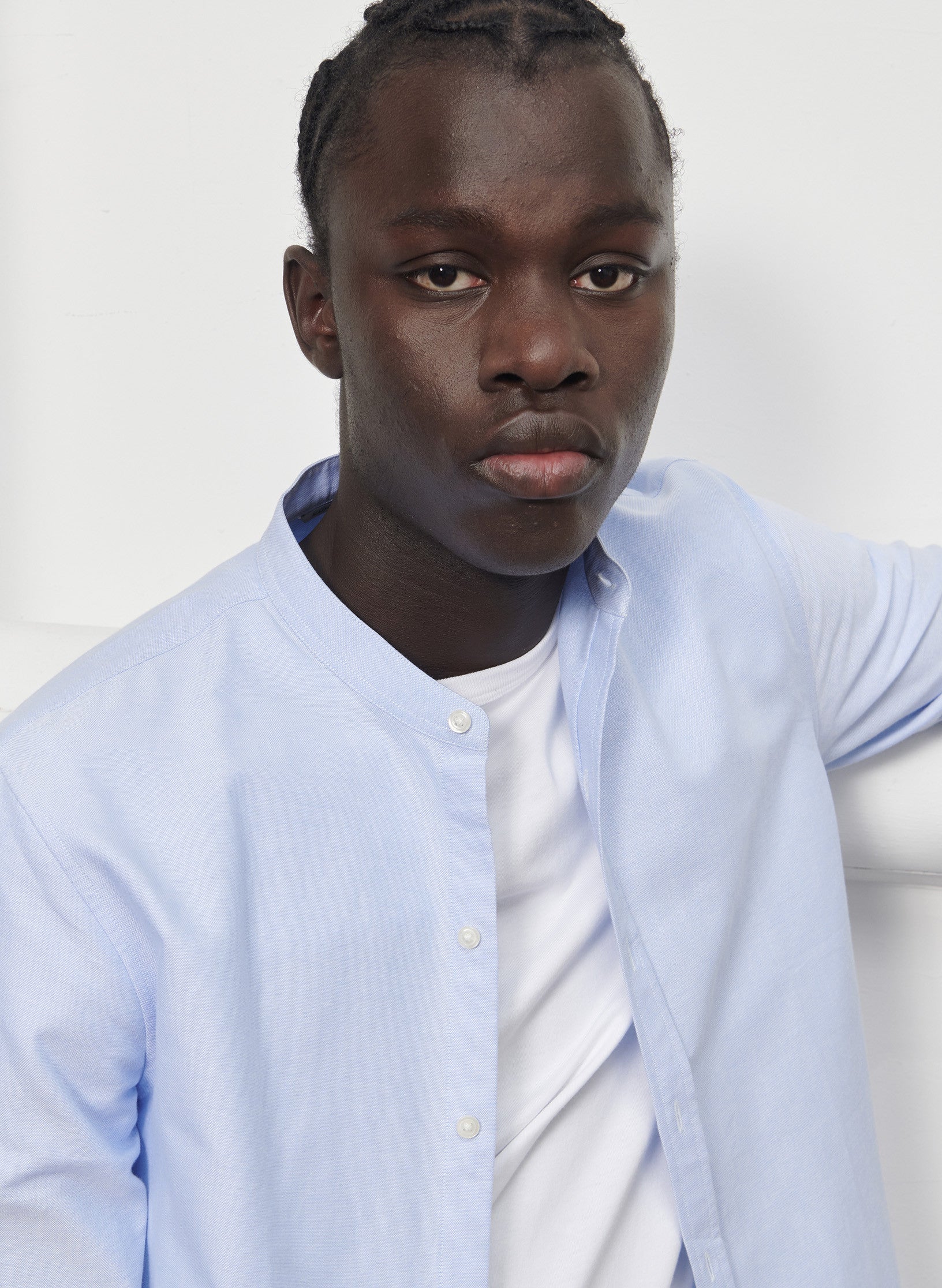 chemise col mao homme bleu