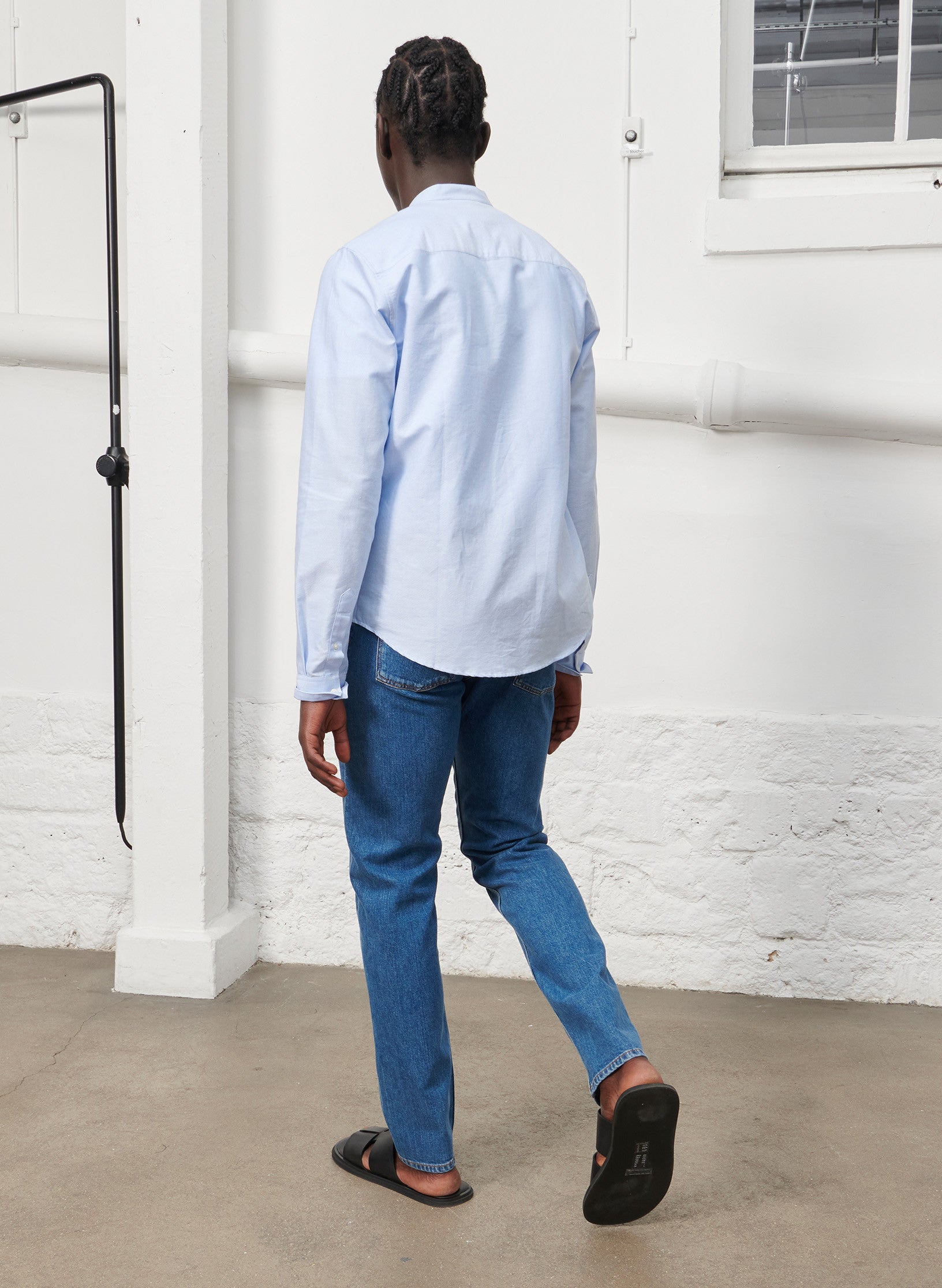 chemise col mao homme bleu