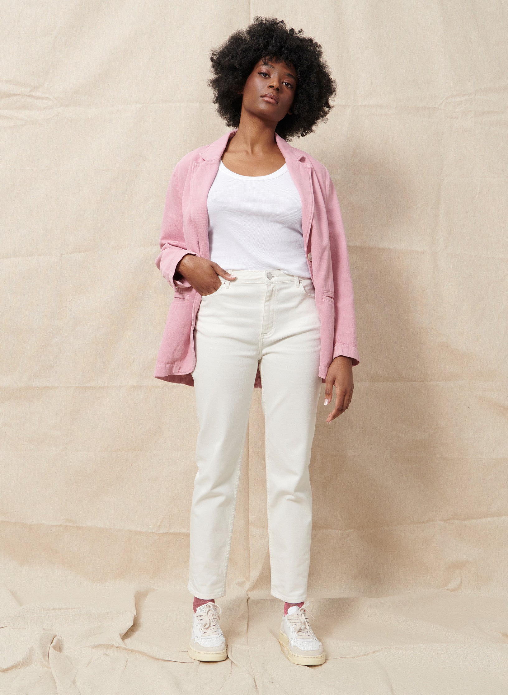 jean mom taille haute blanc femme