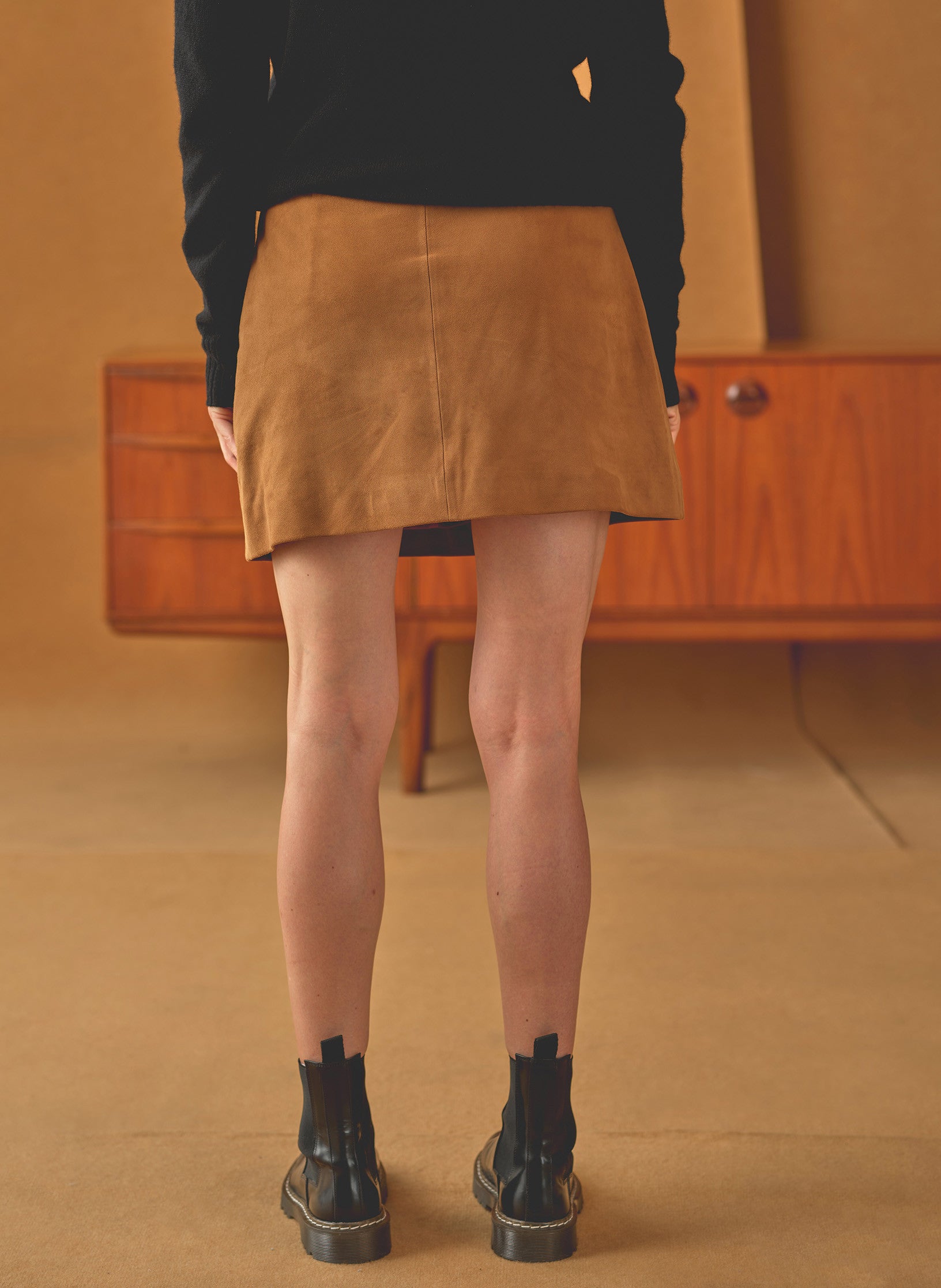 jupe pression daim cognac femme