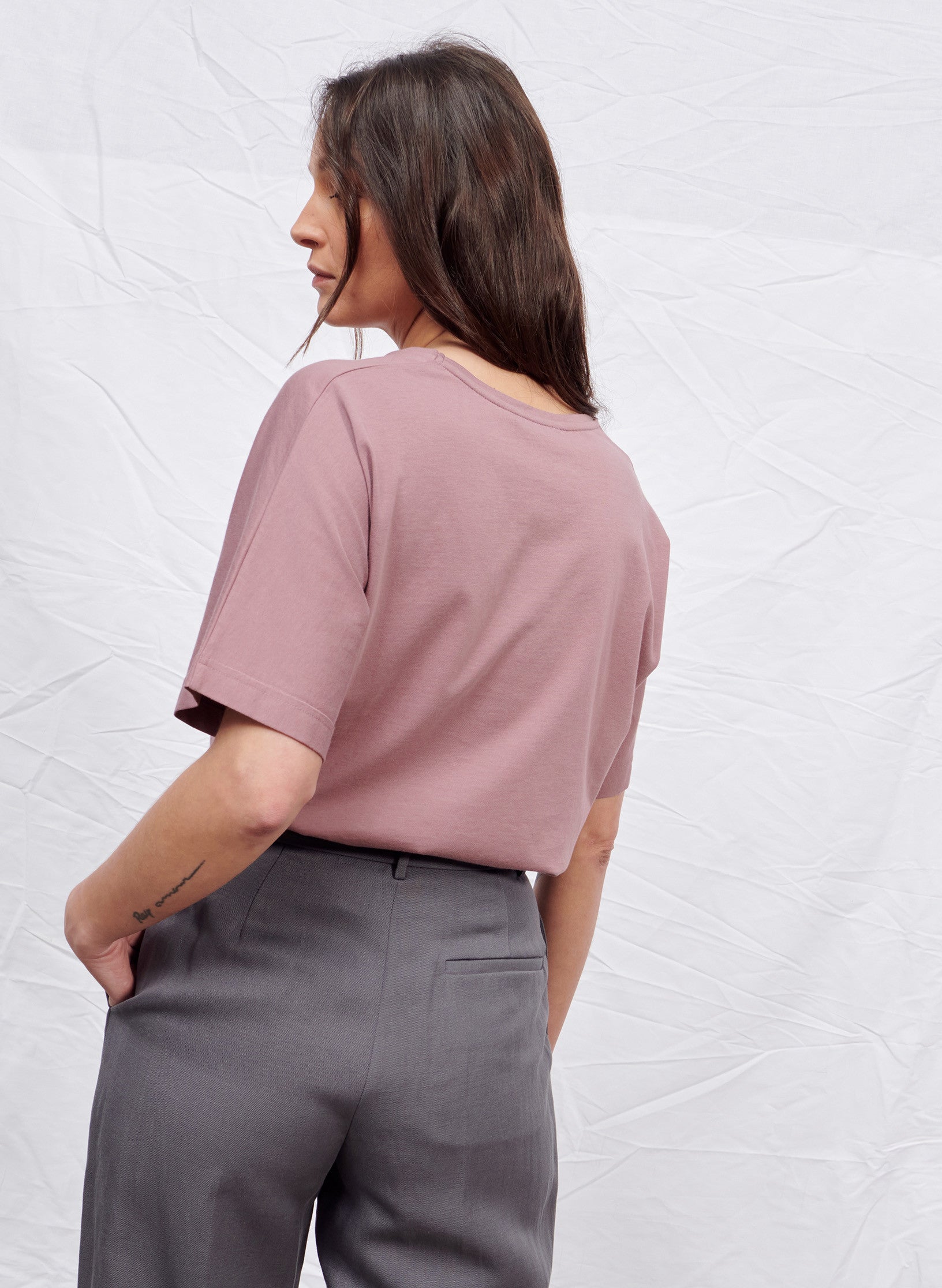 t shirt v femme rose coton organique